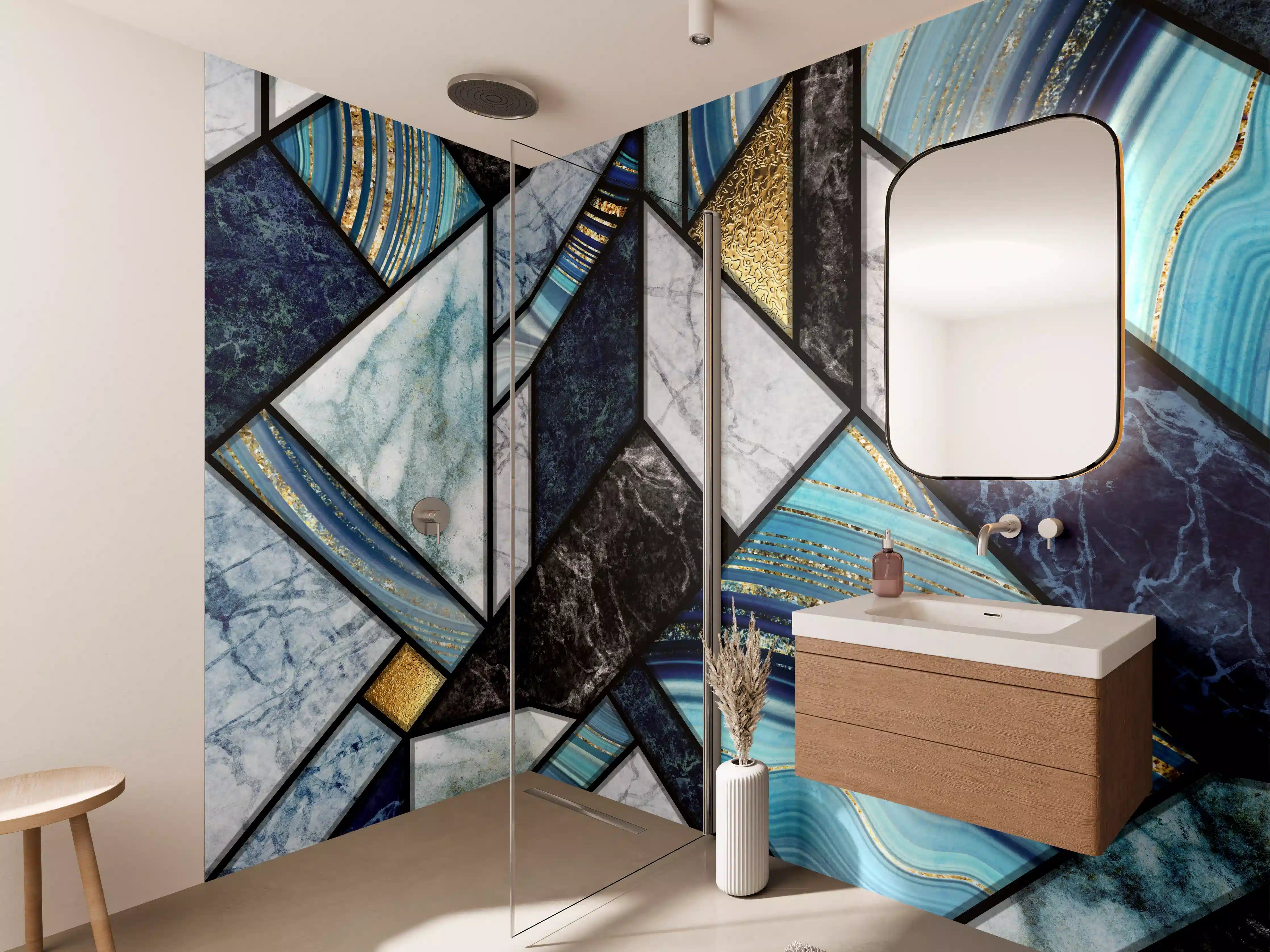Wandverkleidung Bad - Marmor Granit Gold Inlay