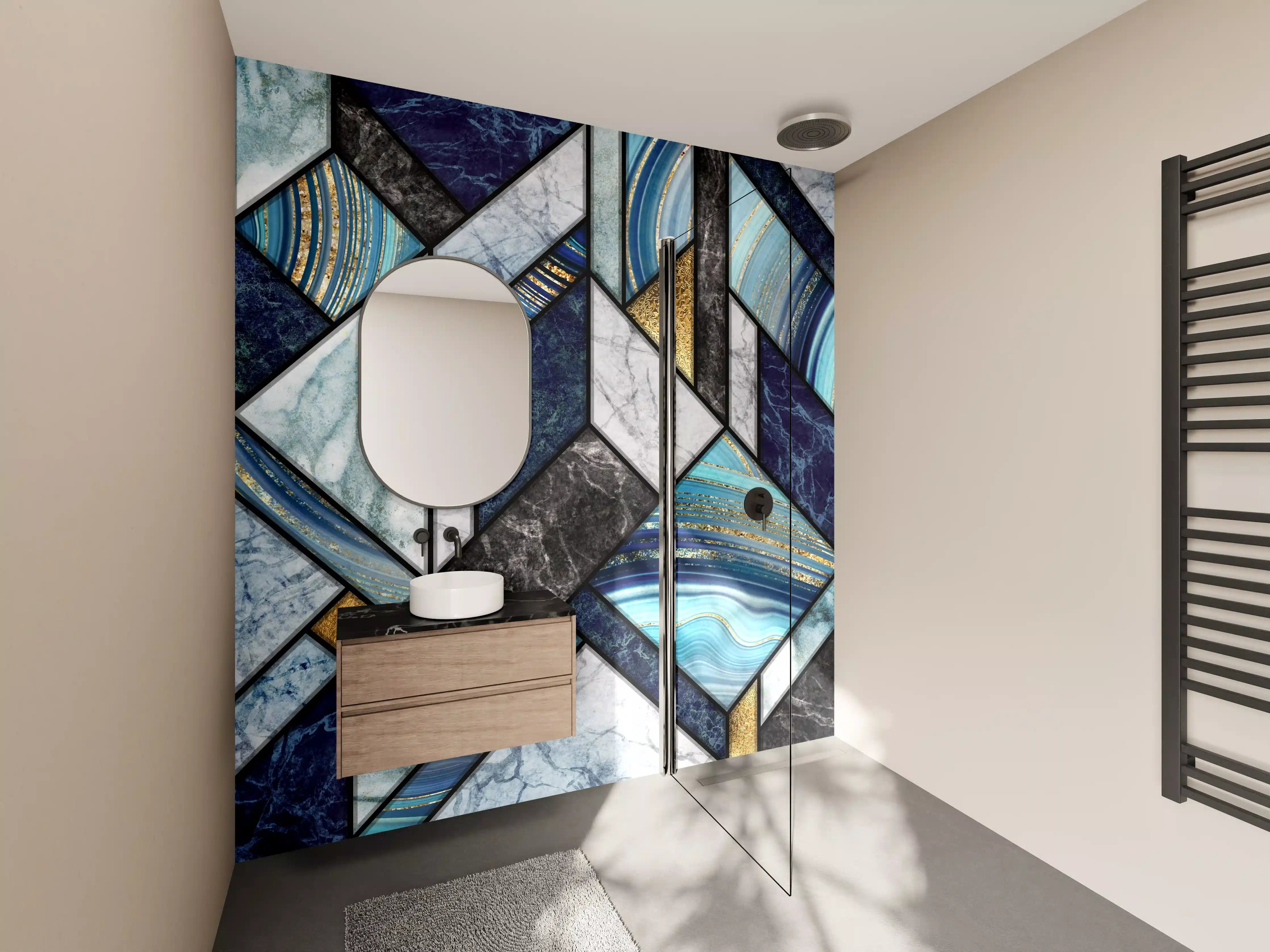 Wandverkleidung Bad - Marmor Granit Gold Inlay