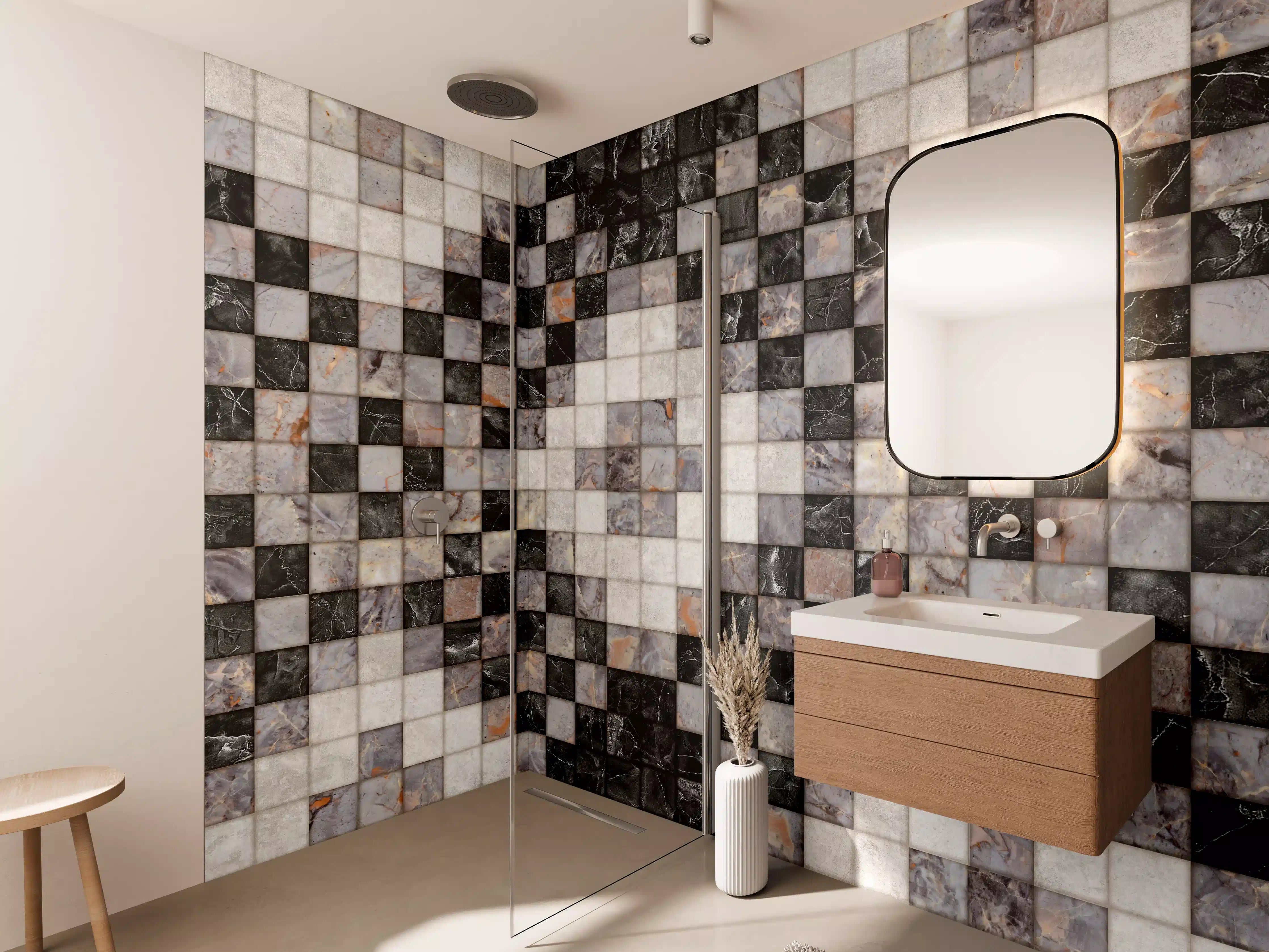 Wandverkleidung Bad - Marmor Textur - Retro-Muster
