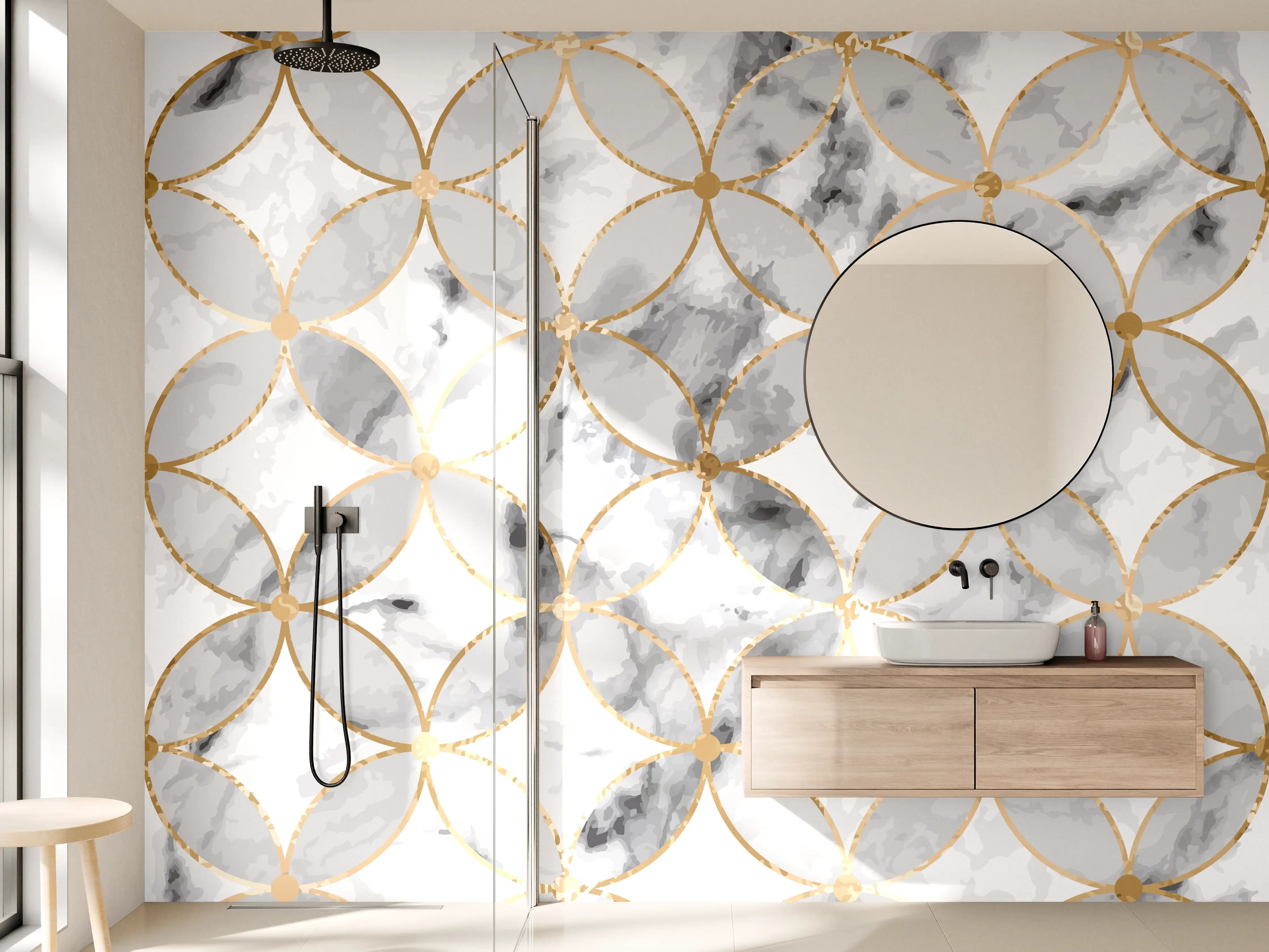 Wandverkleidung Bad - Marmoroptik Gold Grau Weiß