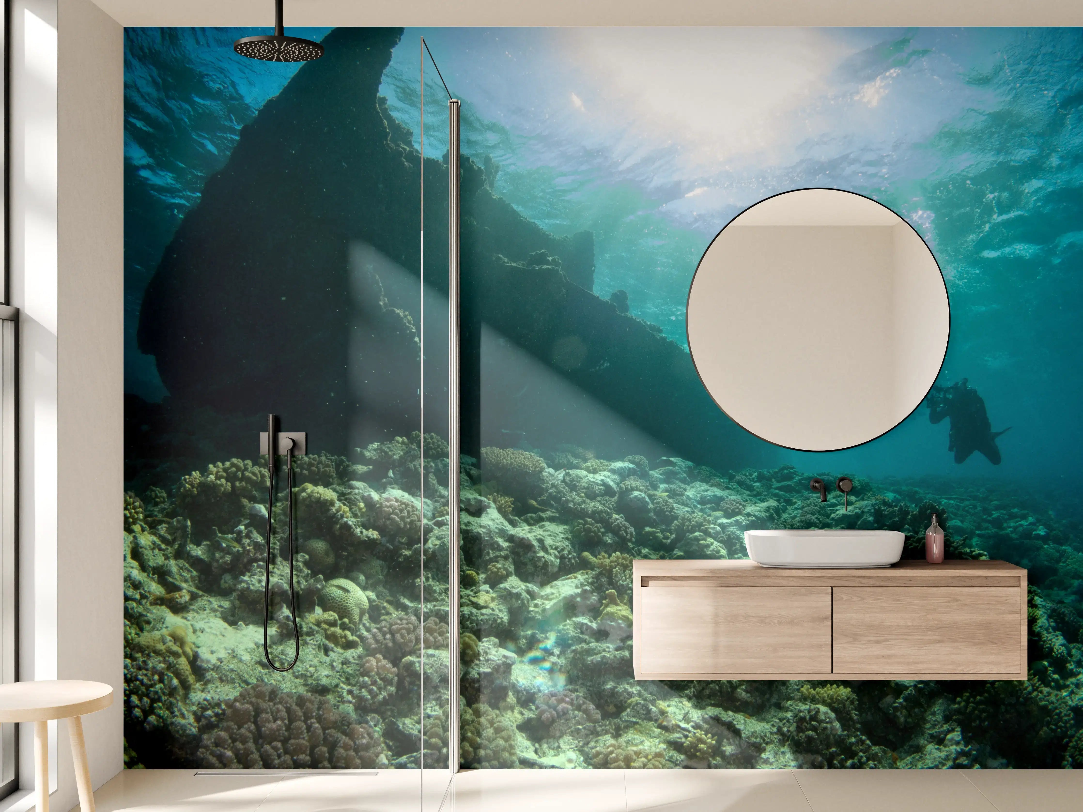 Wandverkleidung Bad - Meeresboden mit Unterwasserleben