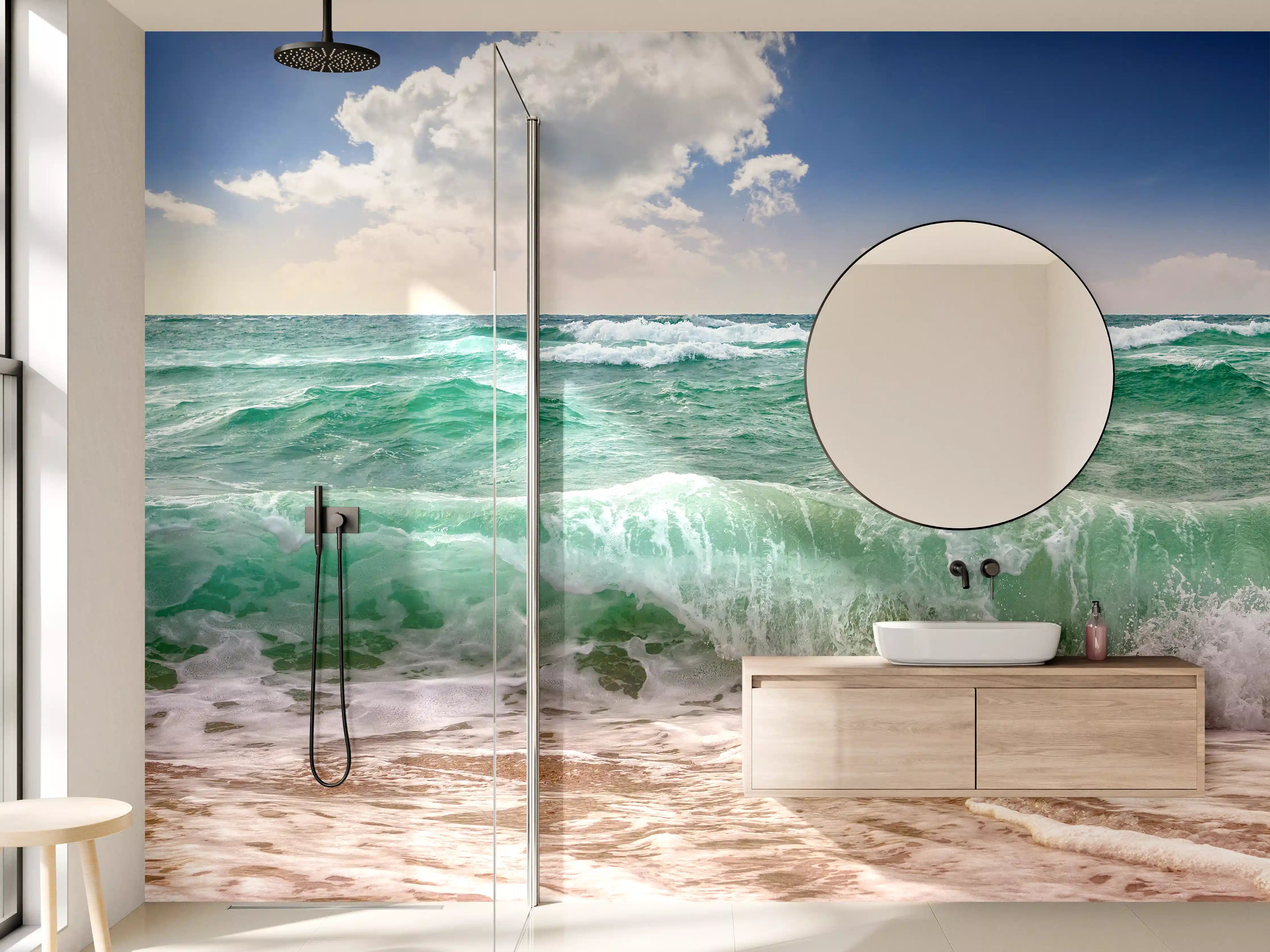 Wandverkleidung Bad - Meereswellen bei Sonnenlicht
