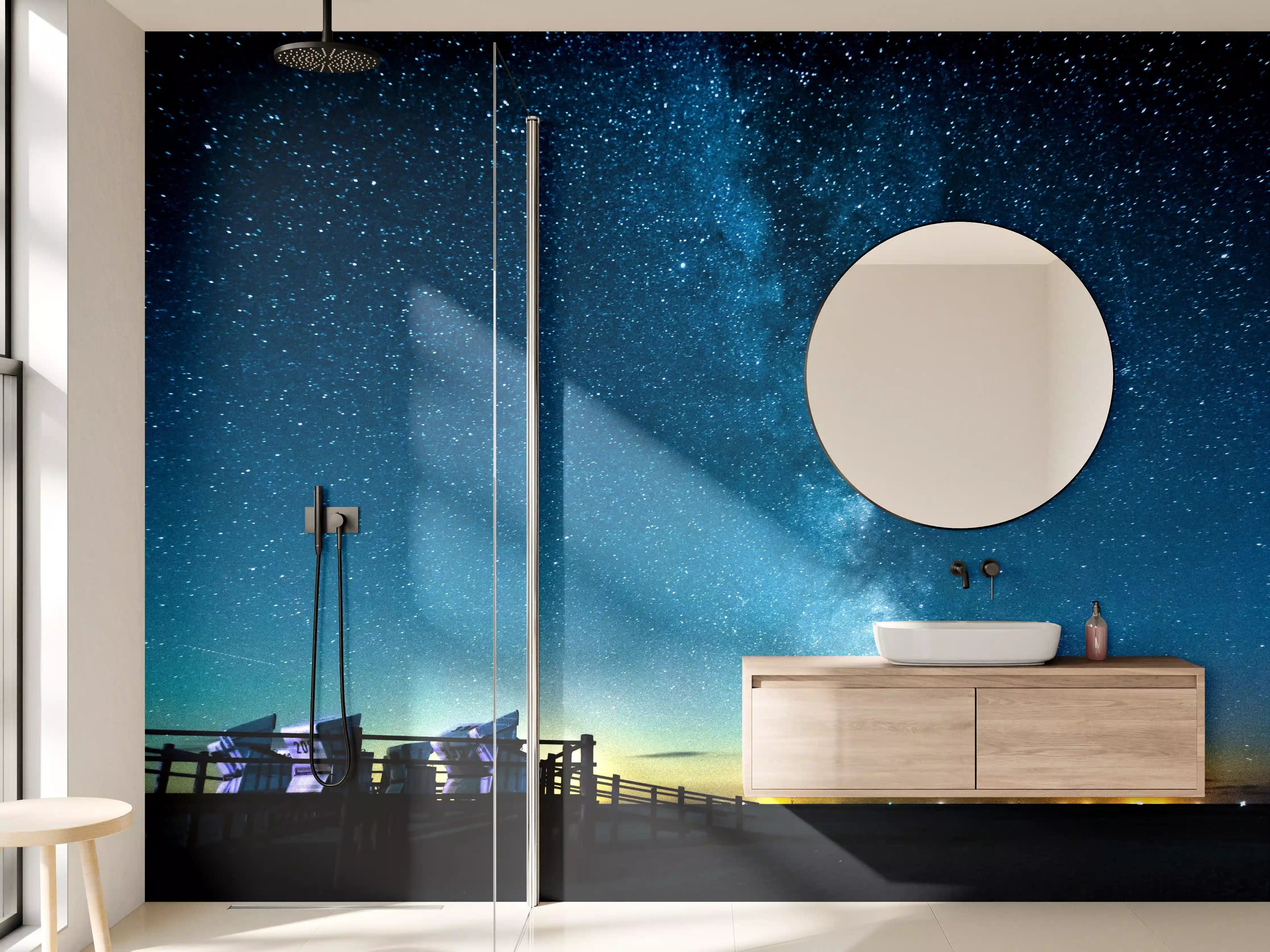 Wandverkleidung Bad - Milchstraße bei Nacht über der Nordsee