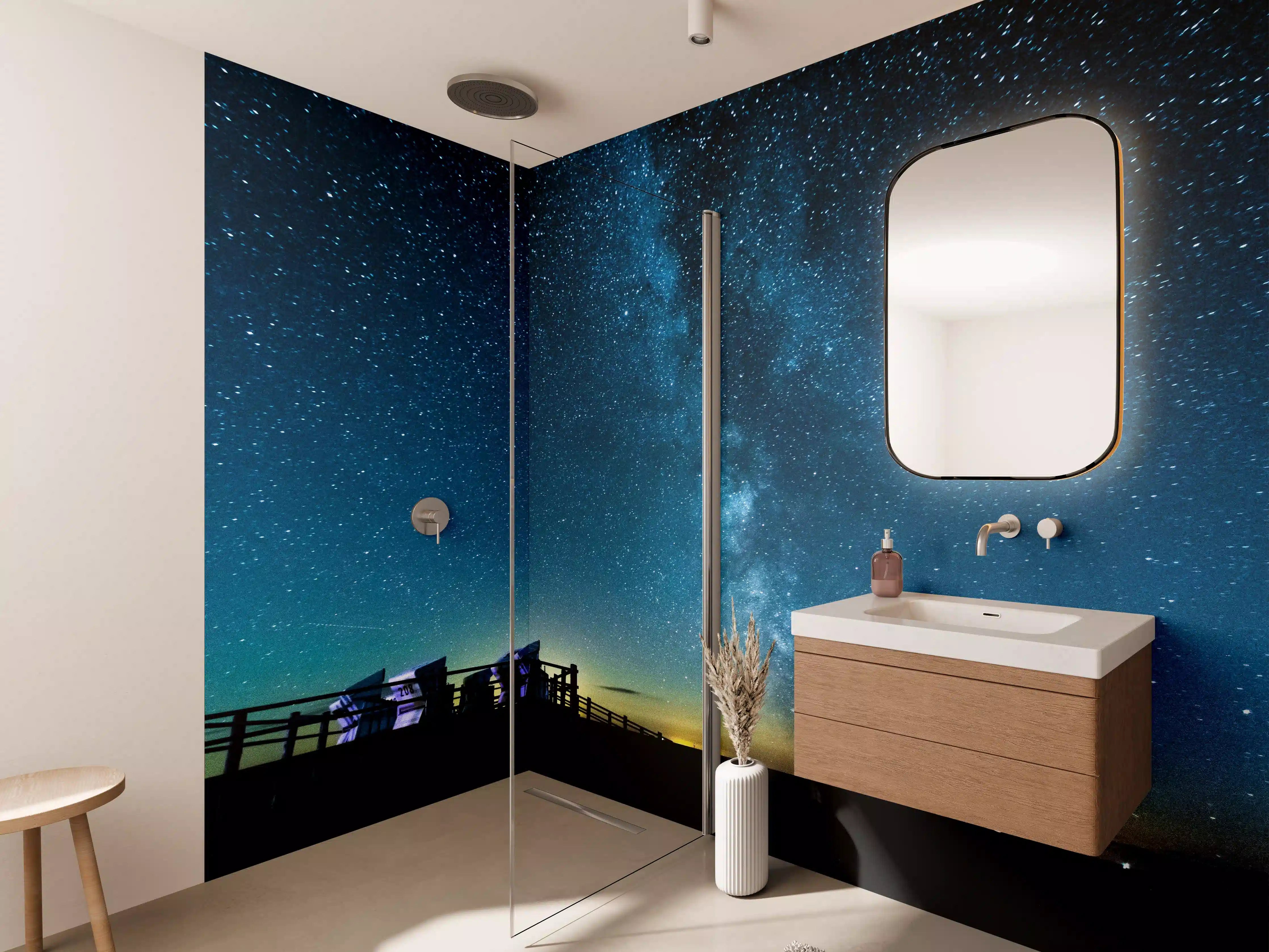 Wandverkleidung Bad - Milchstraße bei Nacht über der Nordsee