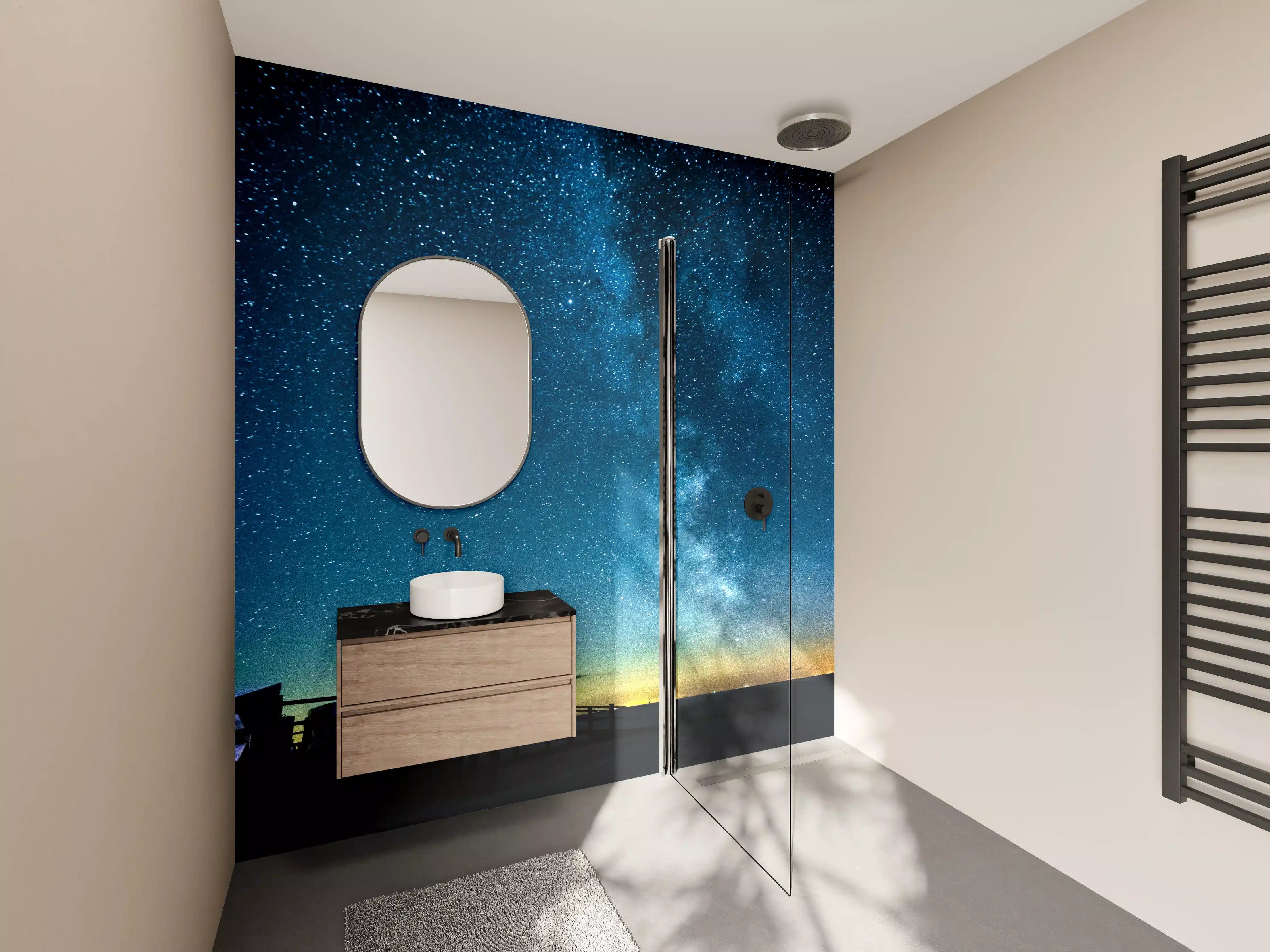 Wandverkleidung Bad - Milchstraße bei Nacht über der Nordsee