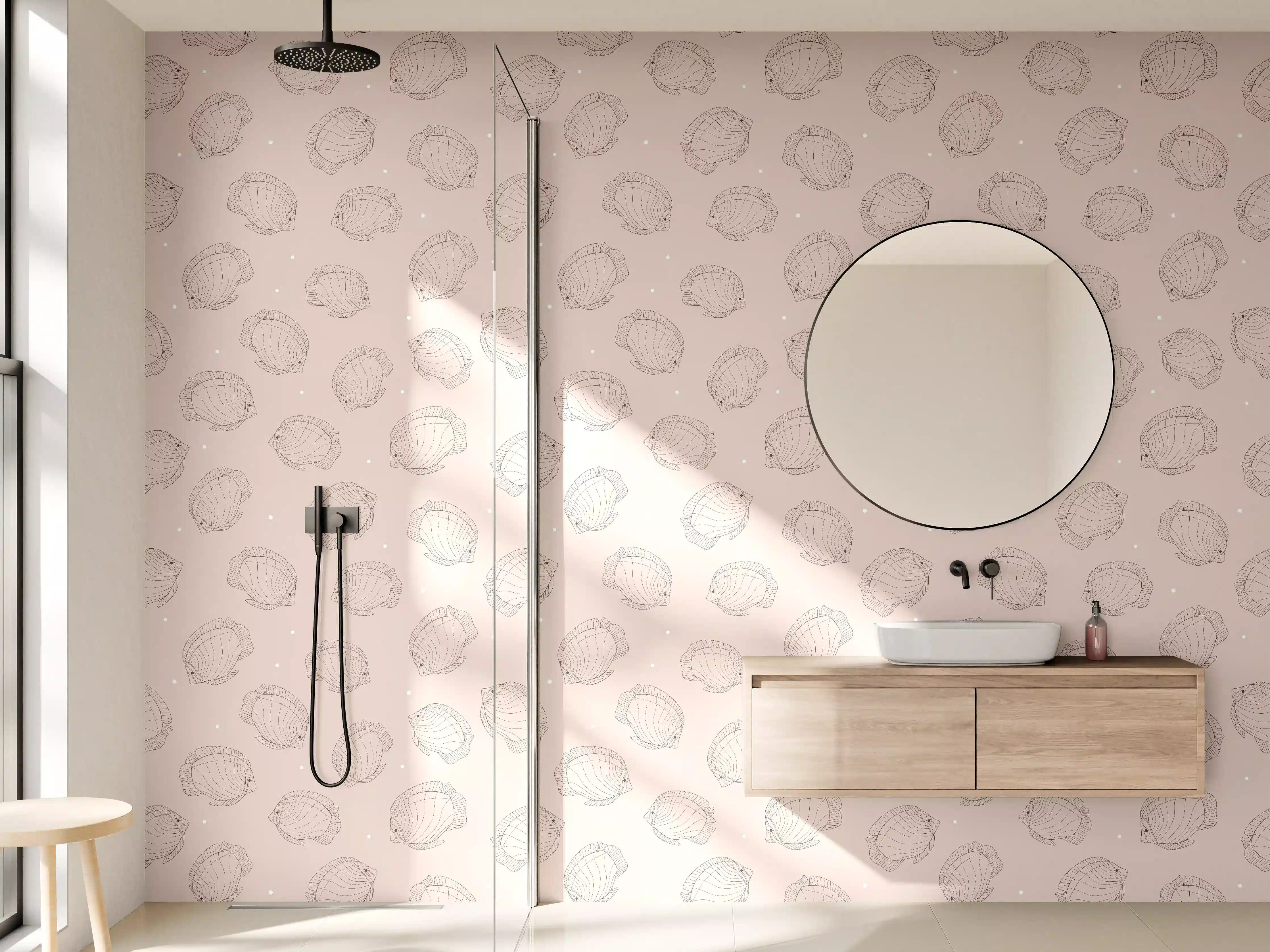 Wandverkleidung Bad - Minimalistische Fische Beige-Rosa