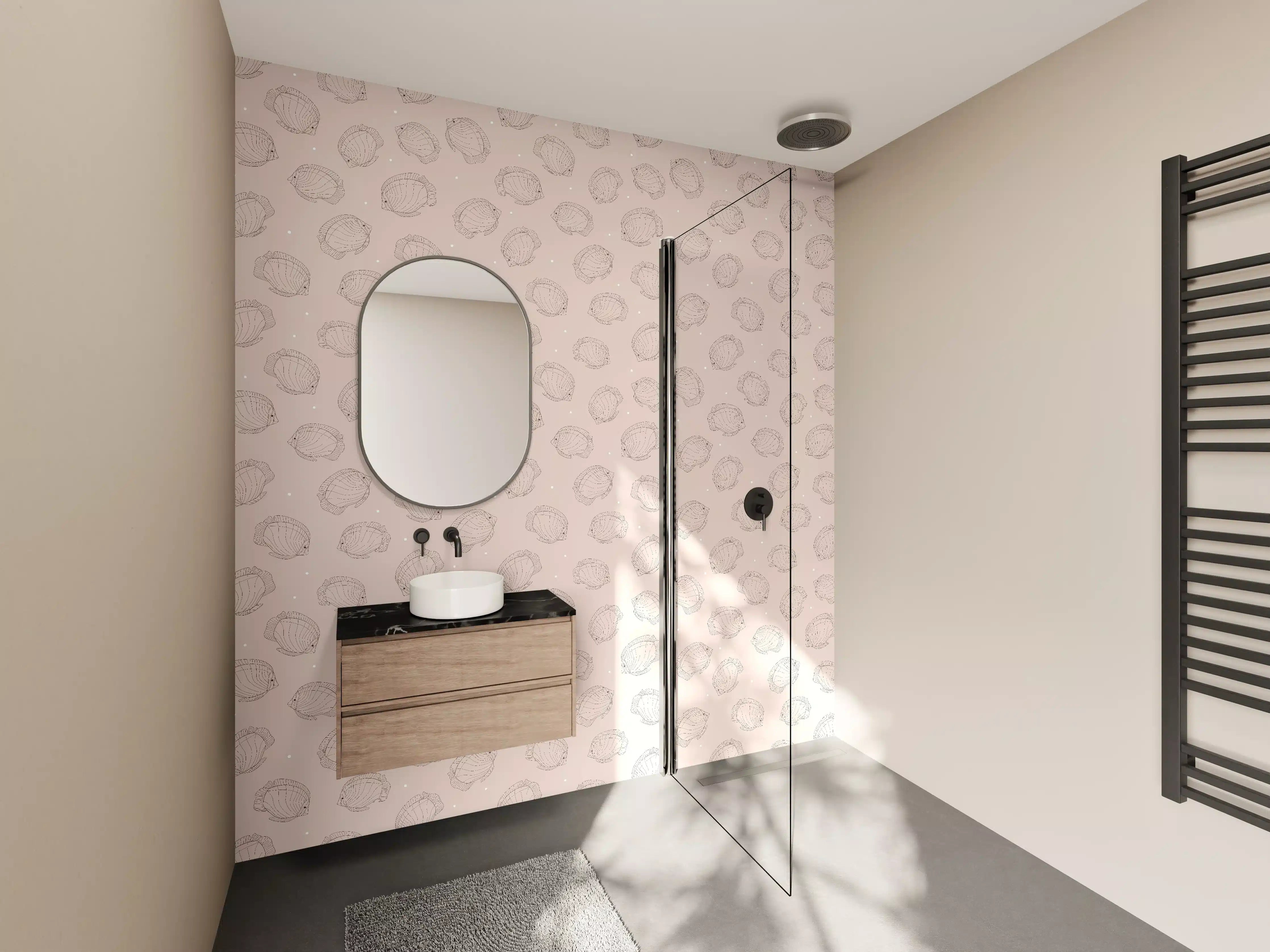 Wandverkleidung Bad - Minimalistische Fische Beige-Rosa