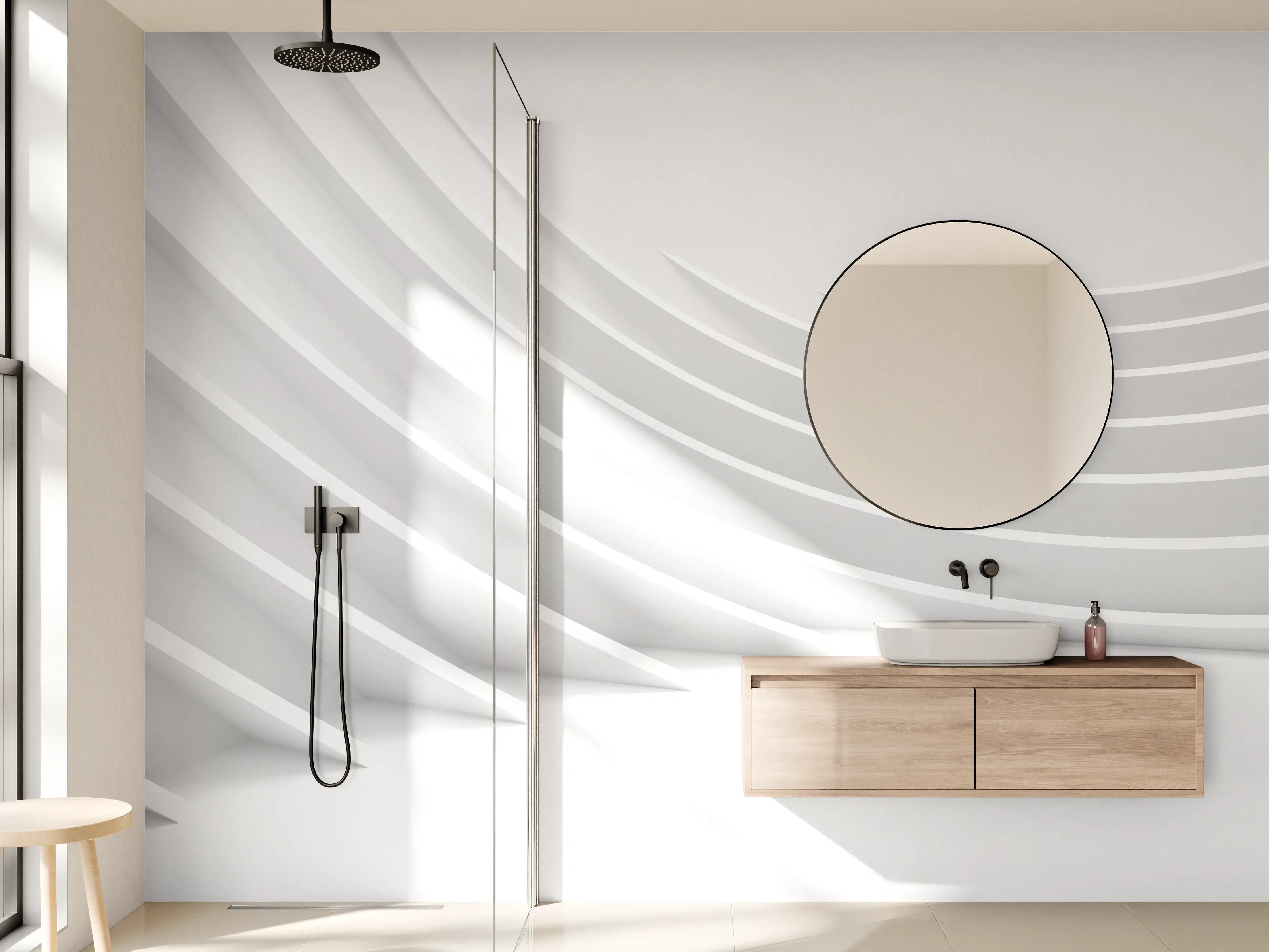 Wandverkleidung Bad - Minimalistische Weiß-Grau Welle