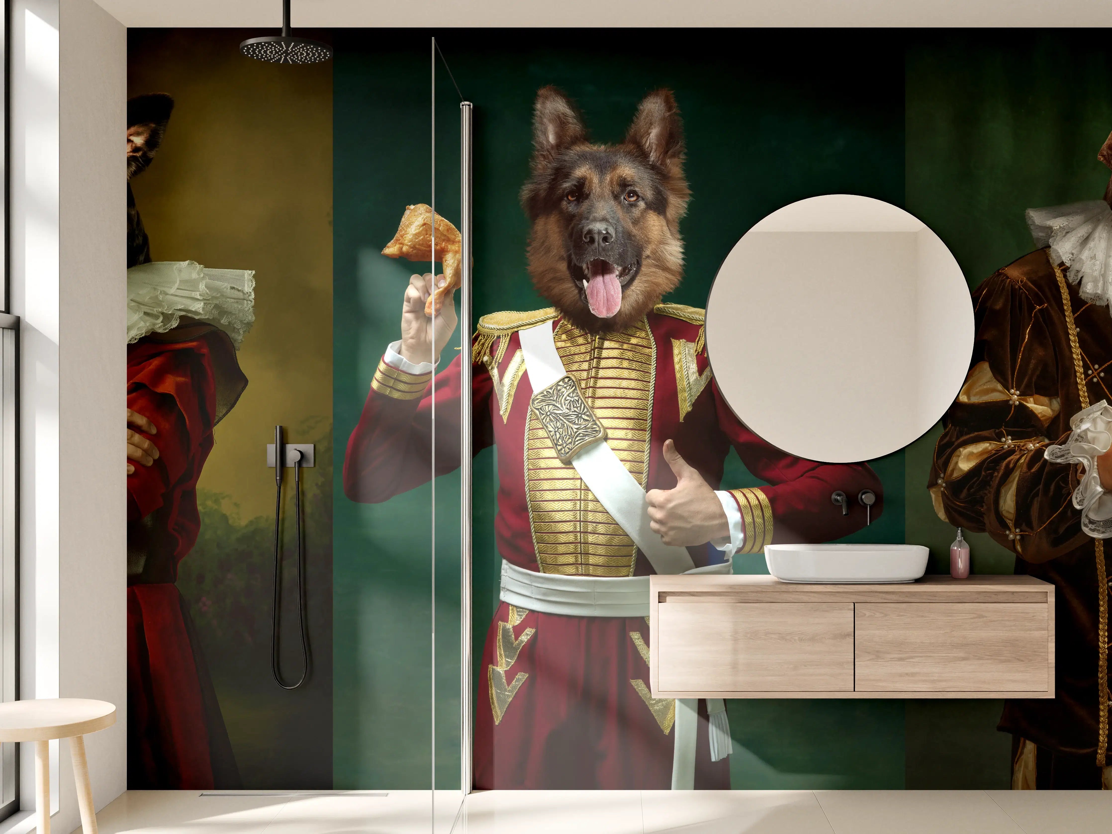 Wandverkleidung Bad - Mittelalterliche Hundekopf Porträts