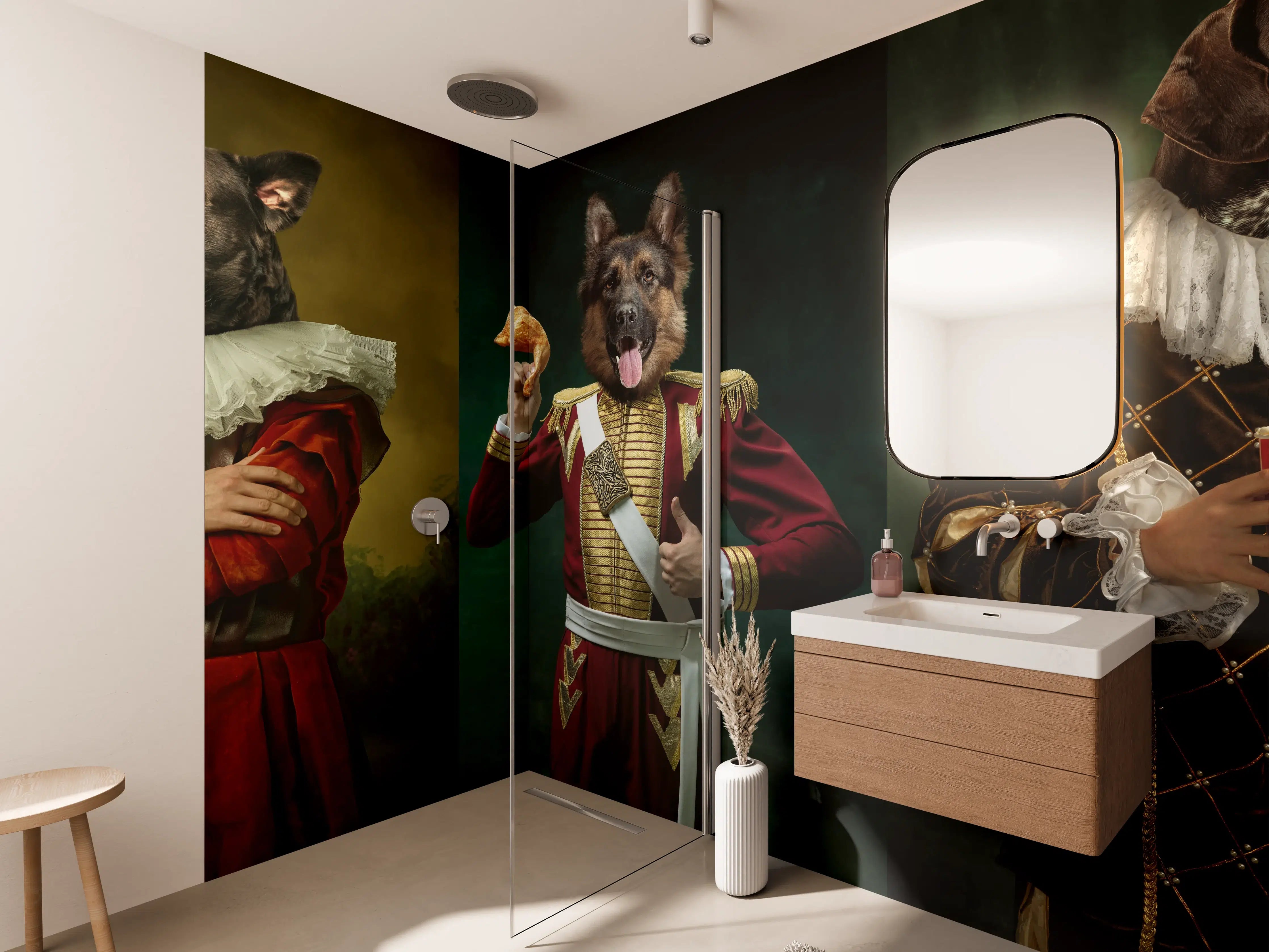 Wandverkleidung Bad - Mittelalterliche Hundekopf Porträts