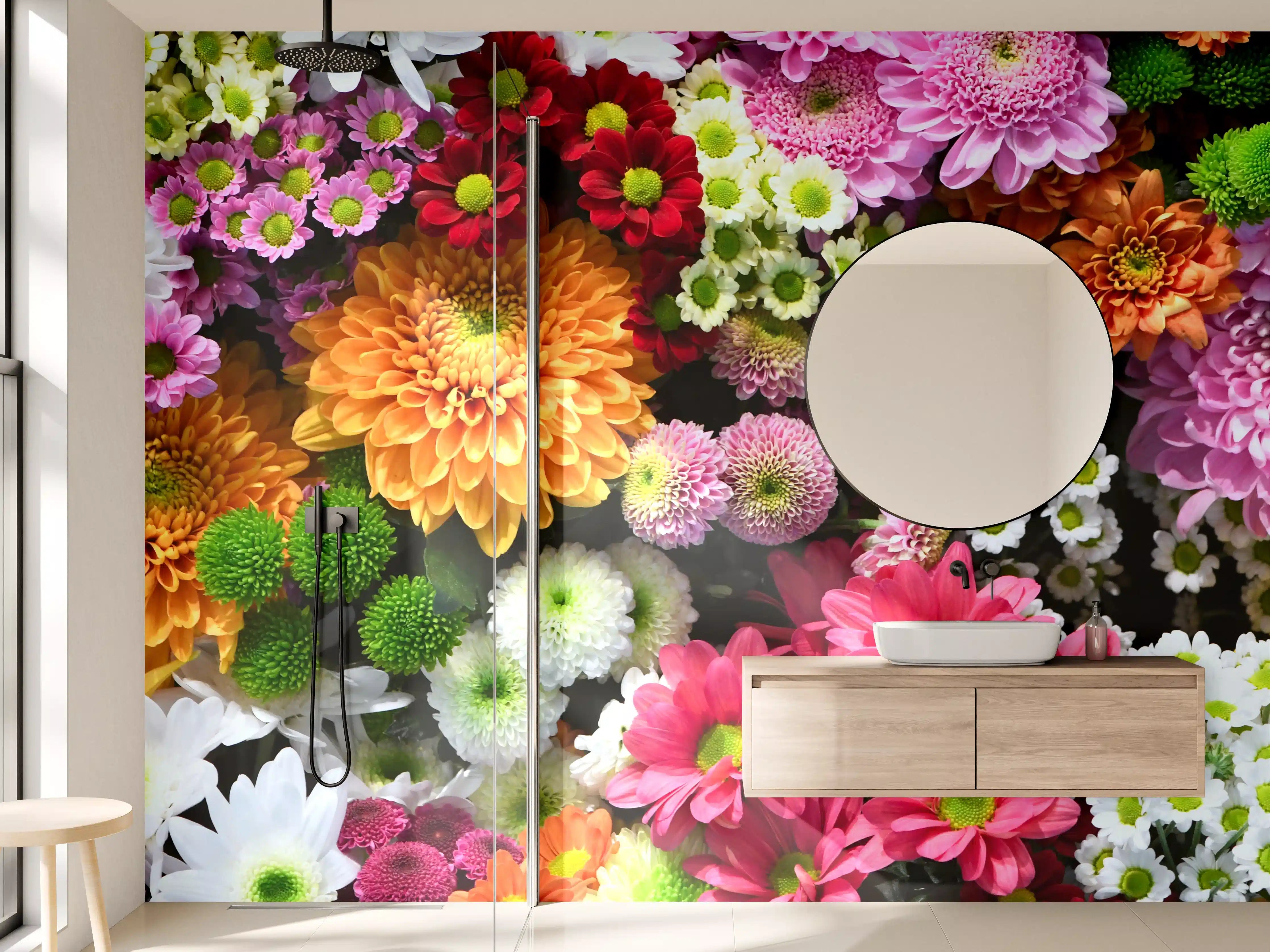 Wandverkleidung Bad - Mix aus bunten Frühlingsblumen