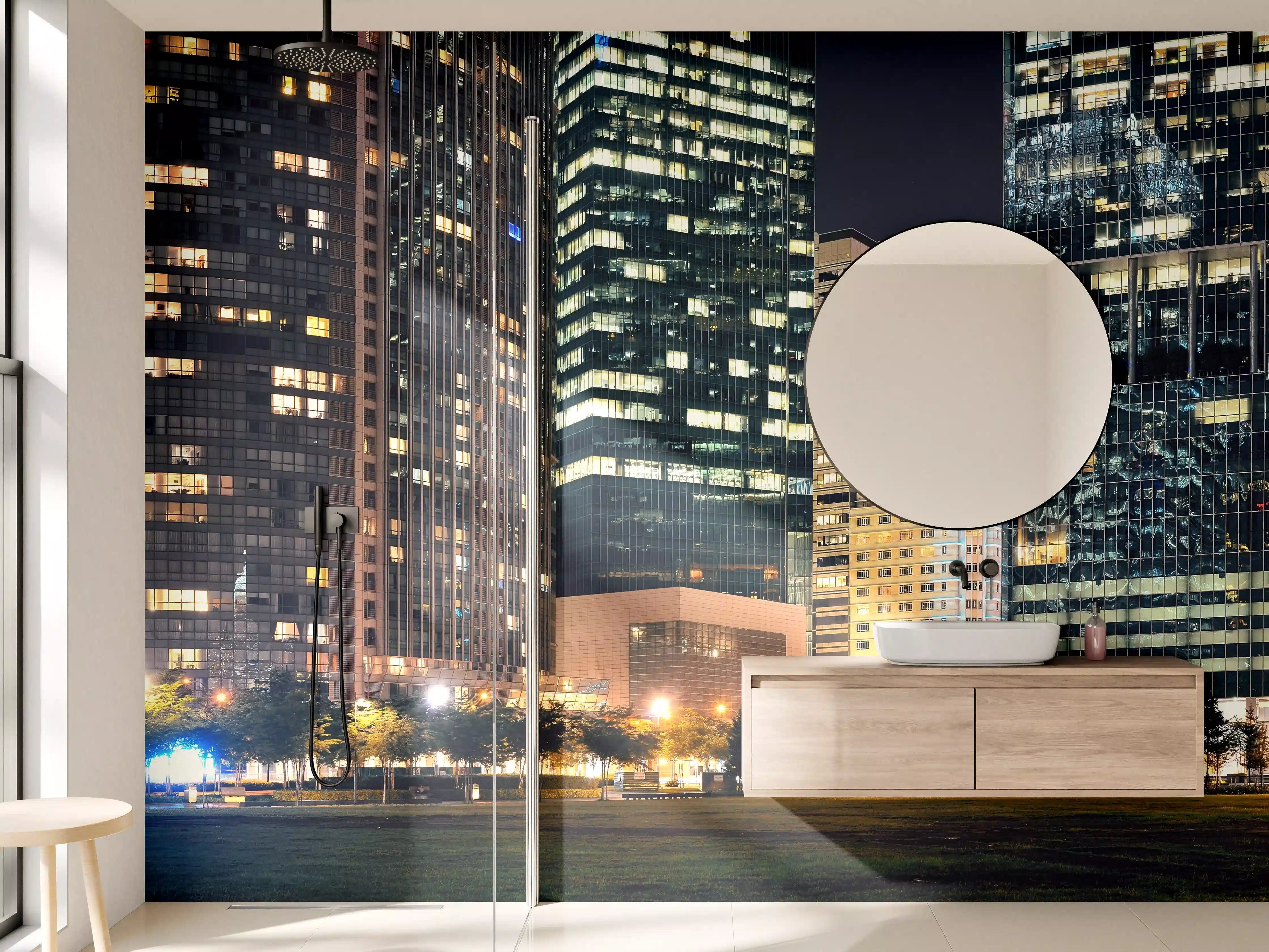 Wandverkleidung Bad - Modern City Skyline bei Nacht