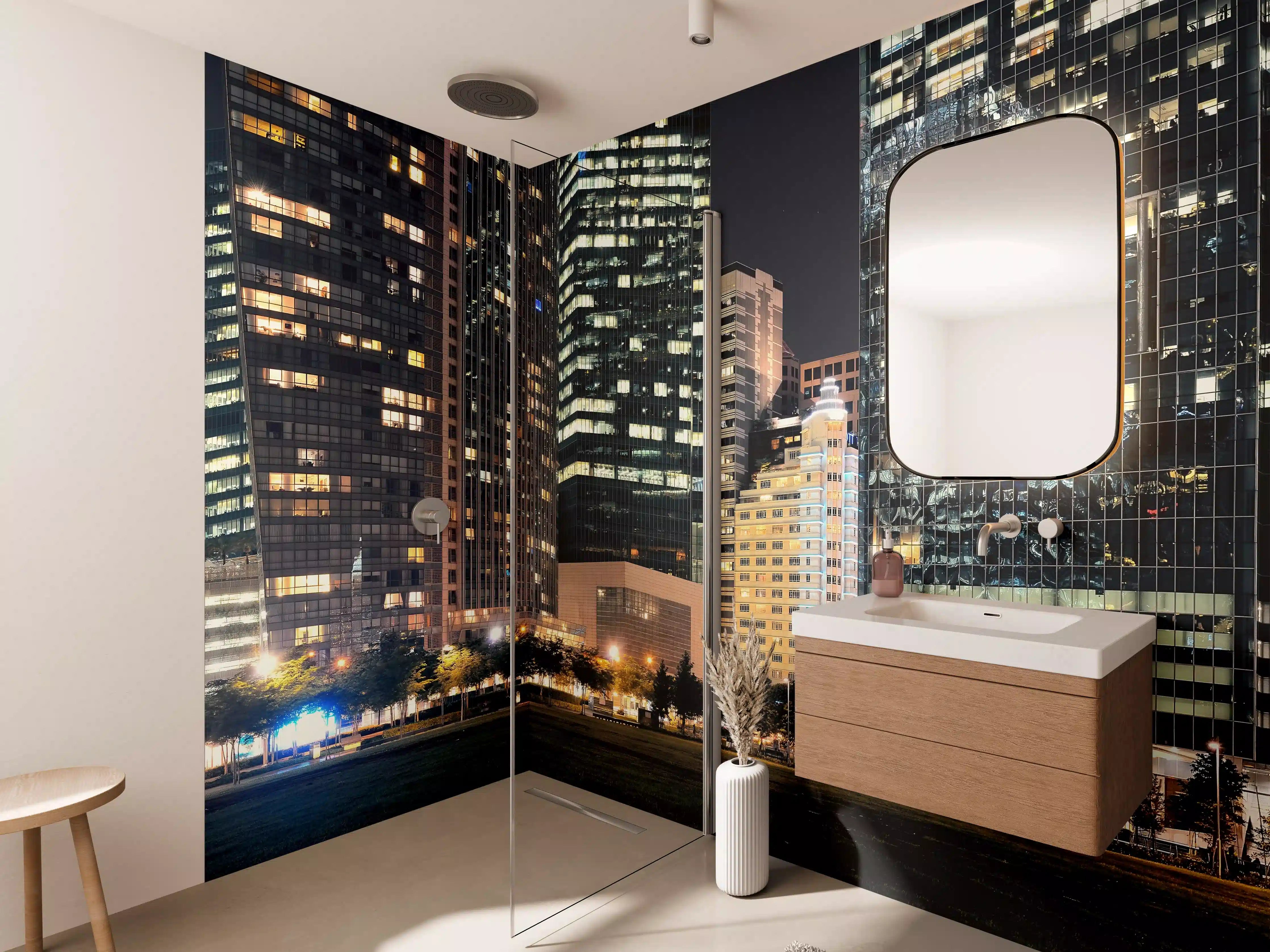 Wandverkleidung Bad - Modern City Skyline bei Nacht