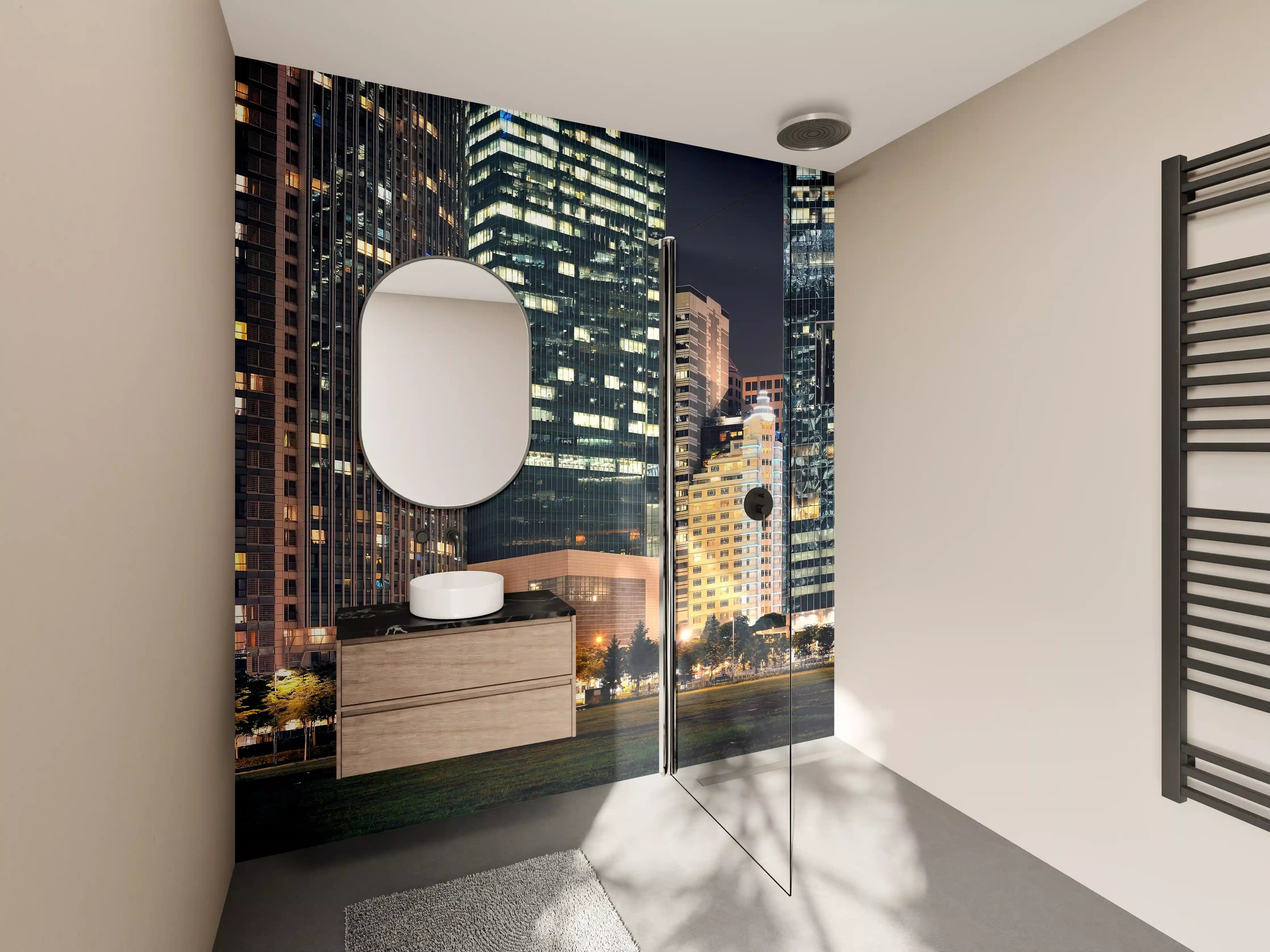 Wandverkleidung Bad - Modern City Skyline bei Nacht