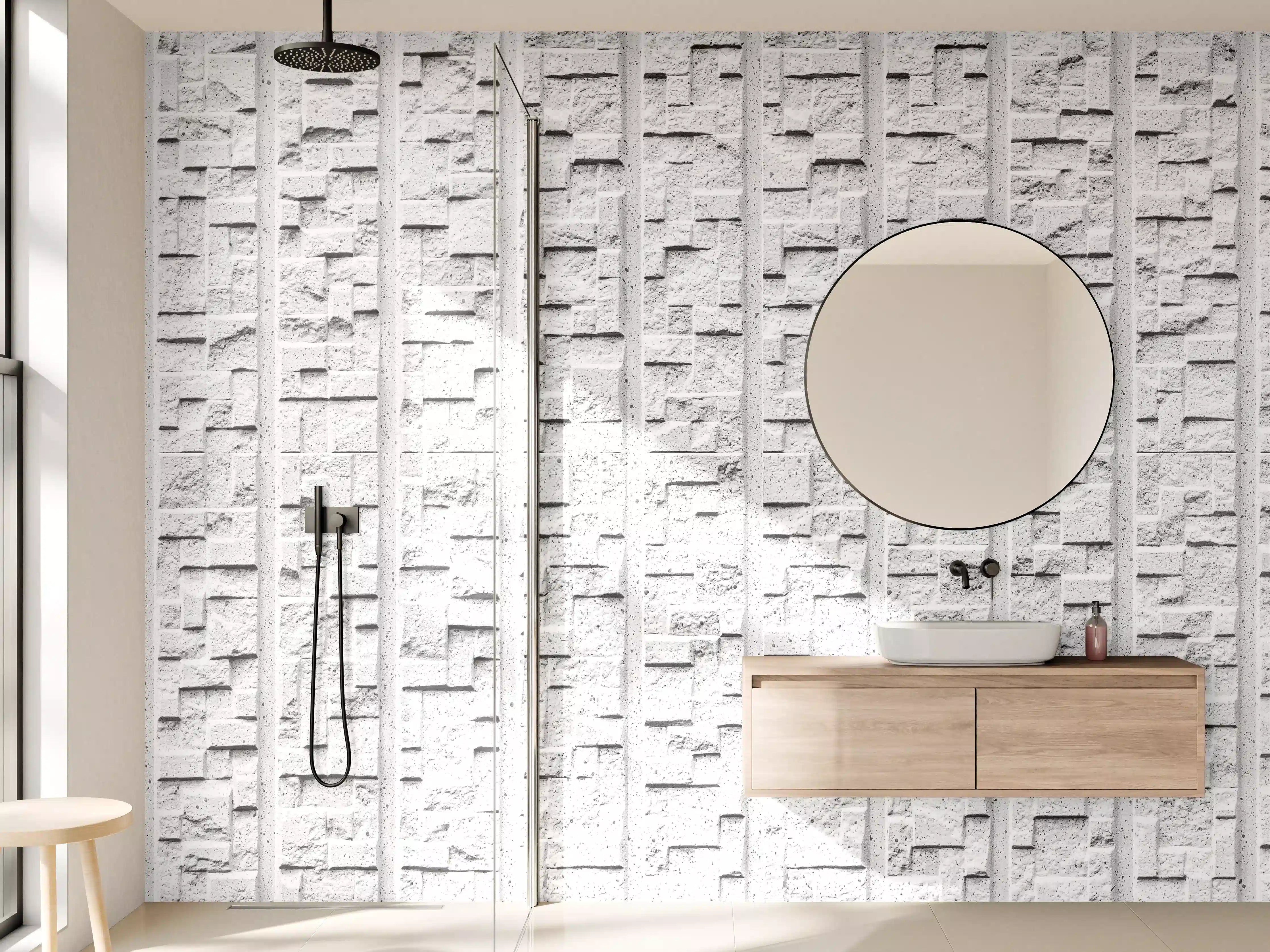 Wandverkleidung Bad - Modern weiße Steinwand mit Muster