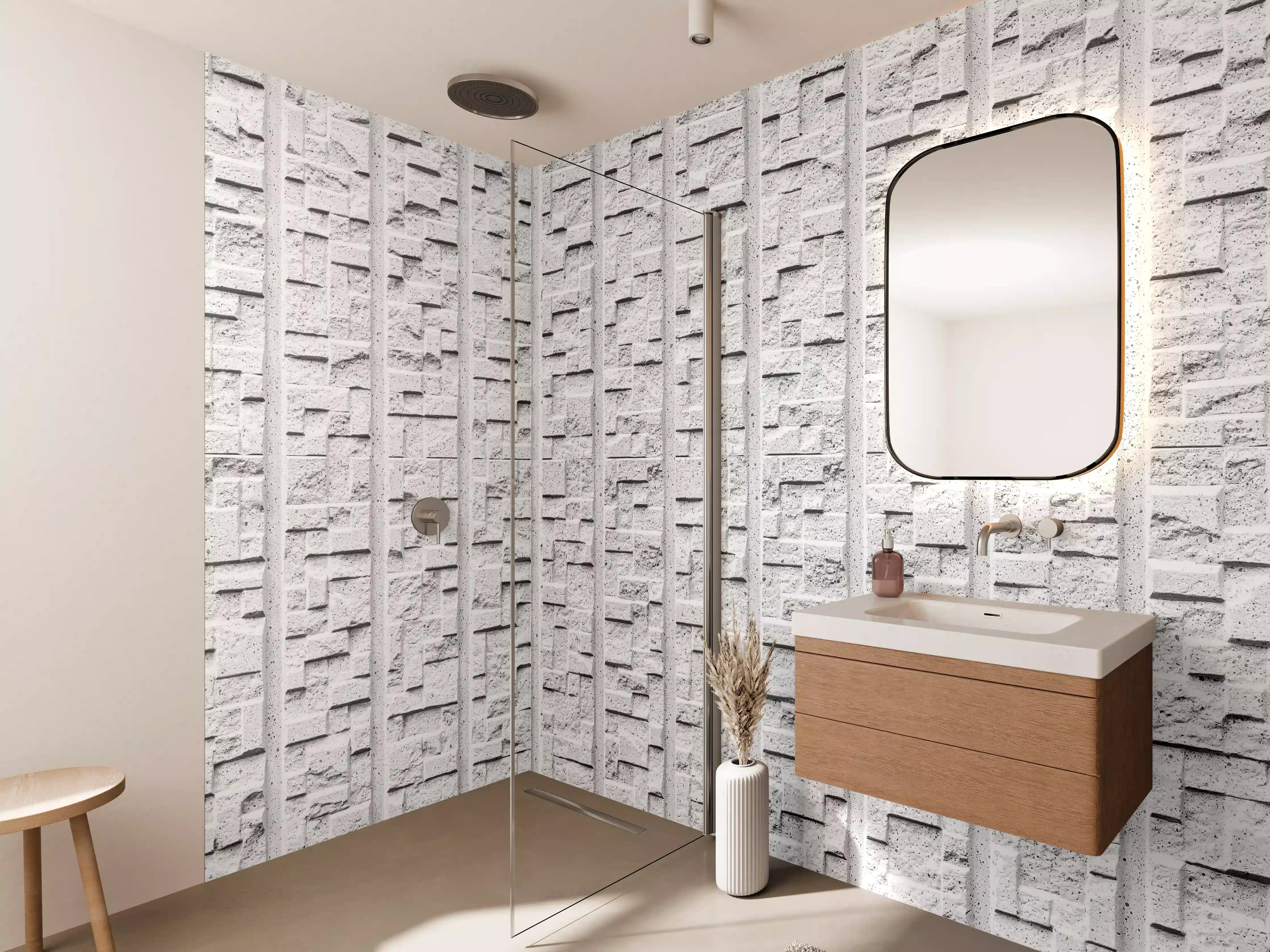 Wandverkleidung Bad - Modern weiße Steinwand mit Muster