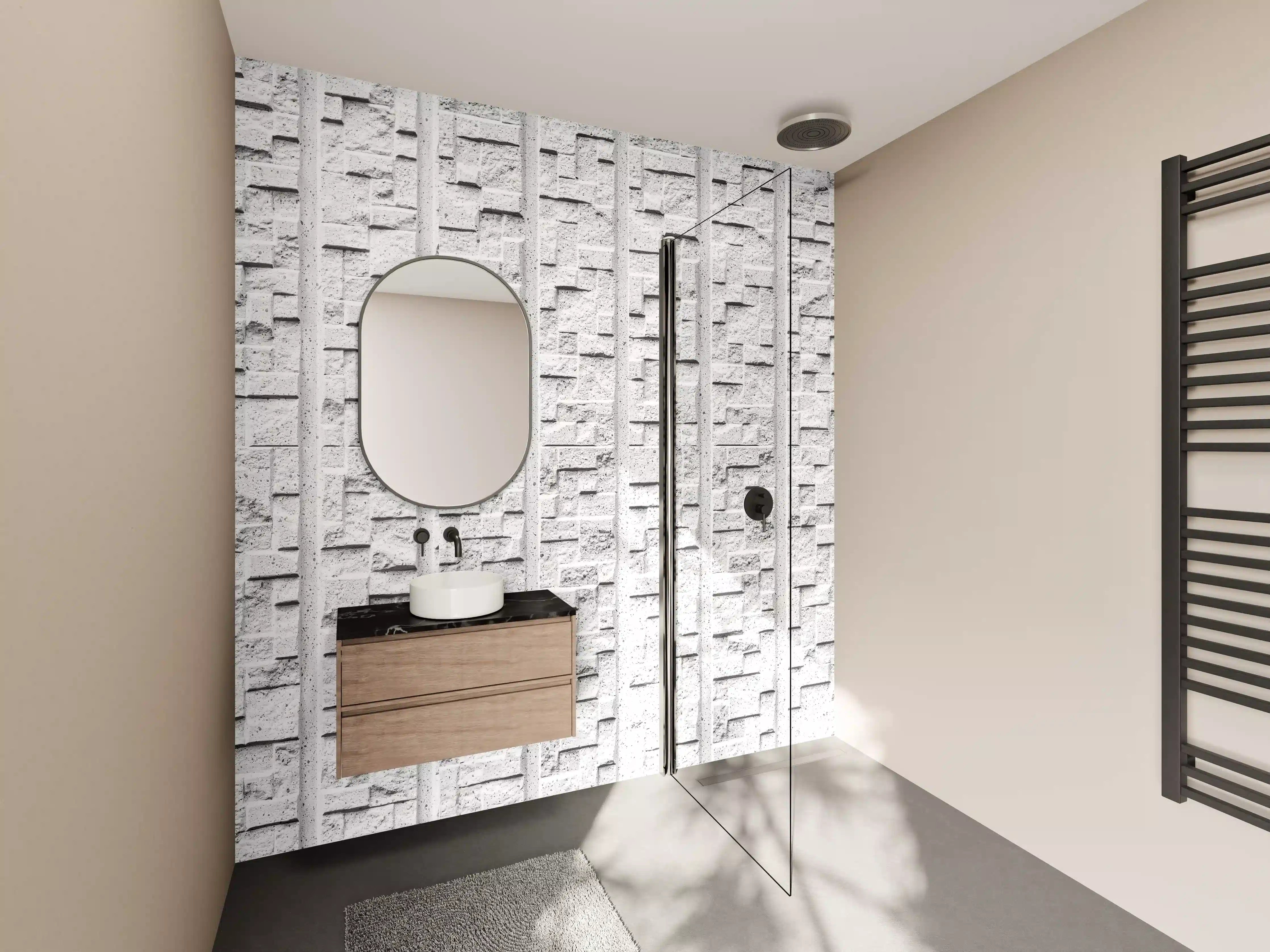 Wandverkleidung Bad - Modern weiße Steinwand mit Muster