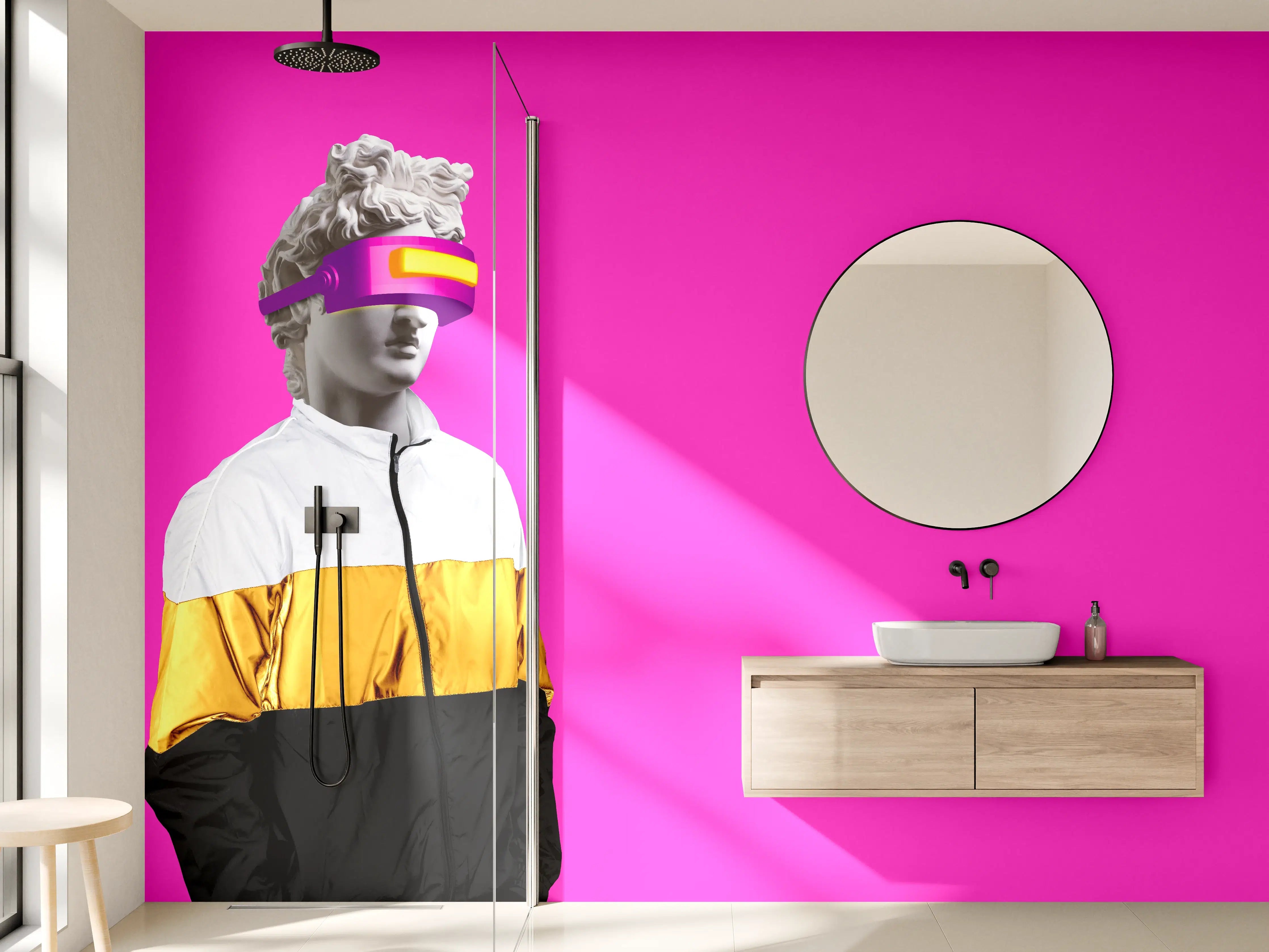 Wandverkleidung Bad - Moderne Darstellung - VR Brille auf lila Hintergrund