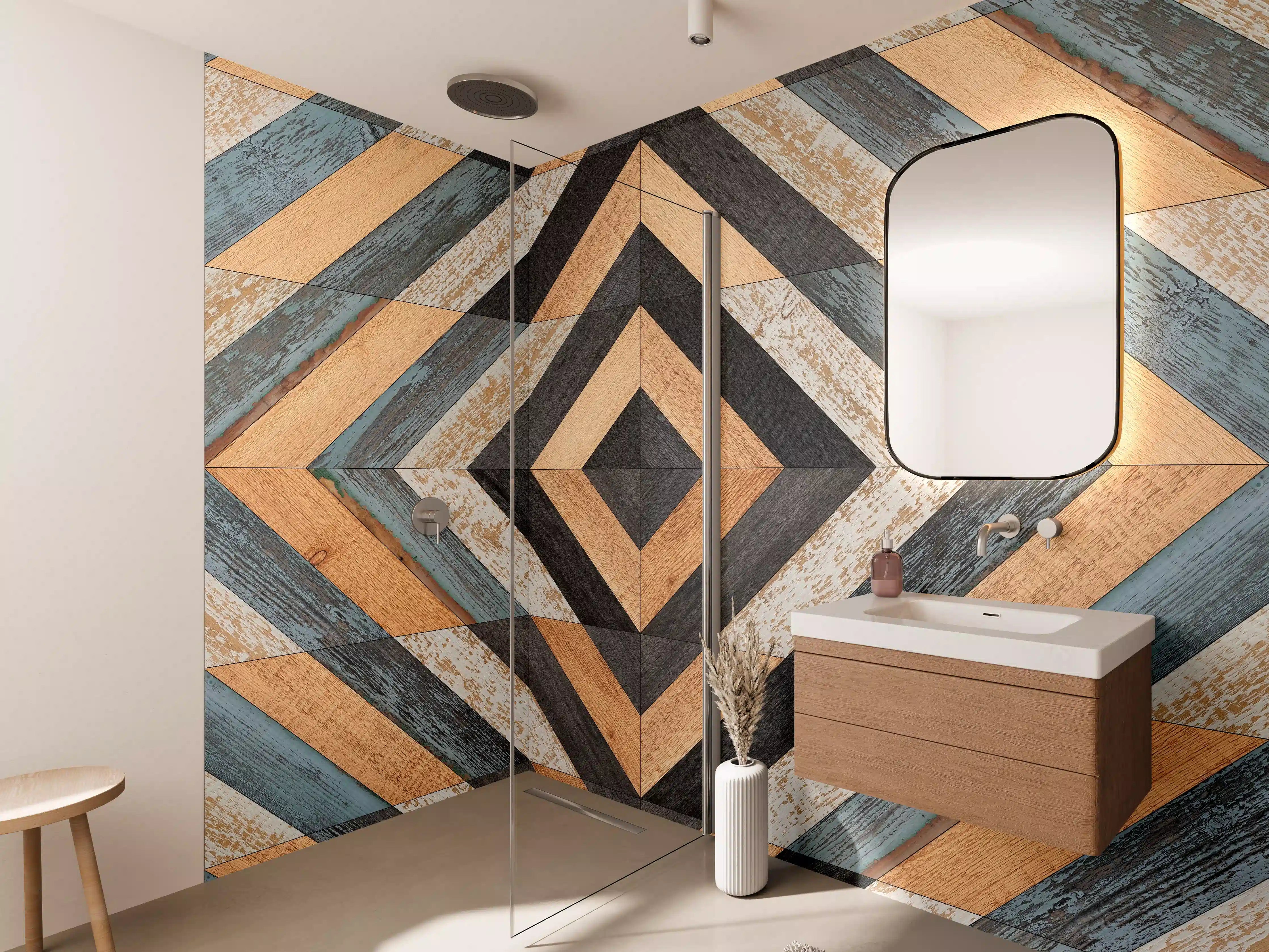 Wandverkleidung Bad - Moderne Holzhybrid-Musterung