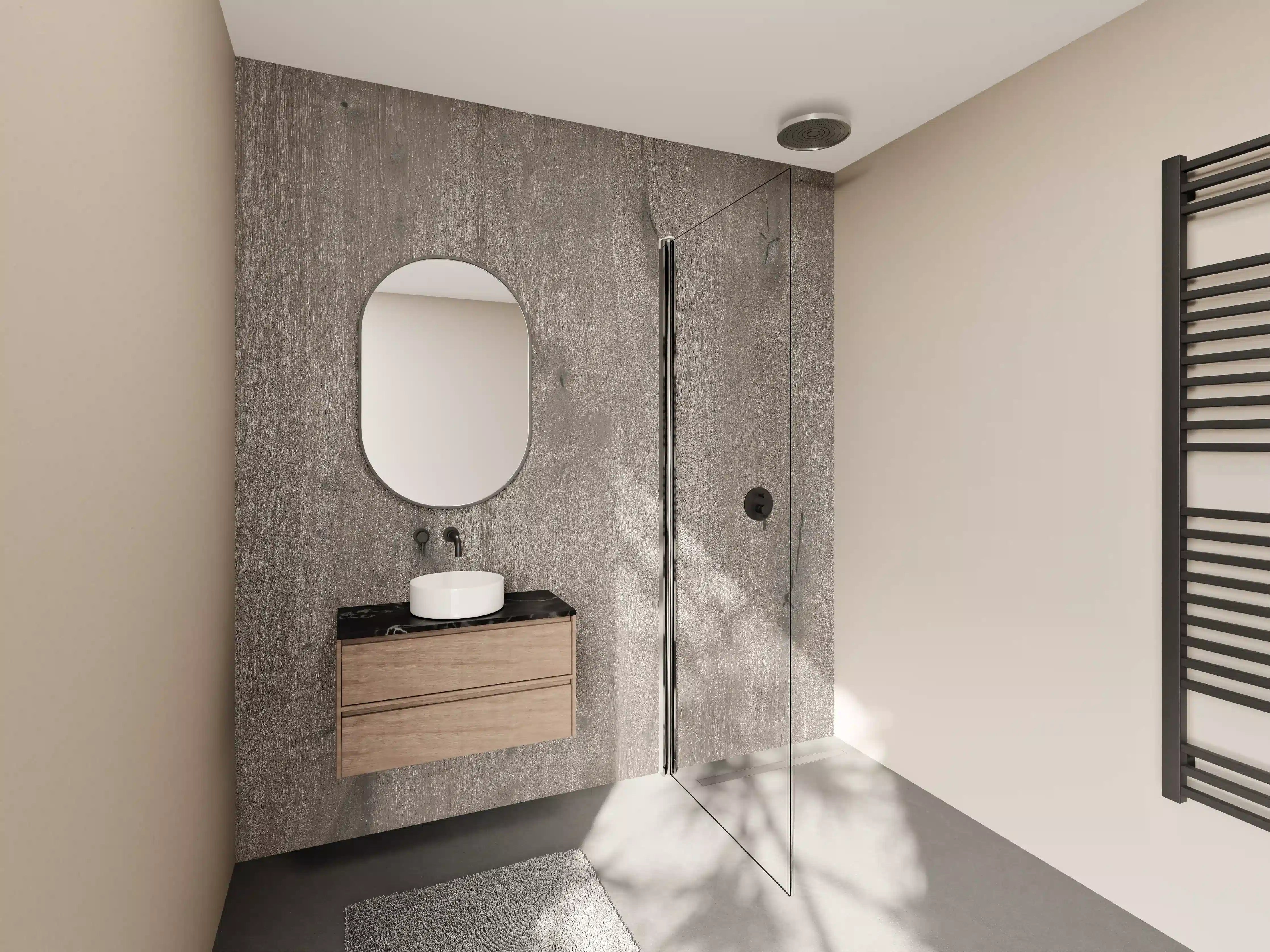 Wandverkleidung Bad - Moderne Holzstruktur in Grau