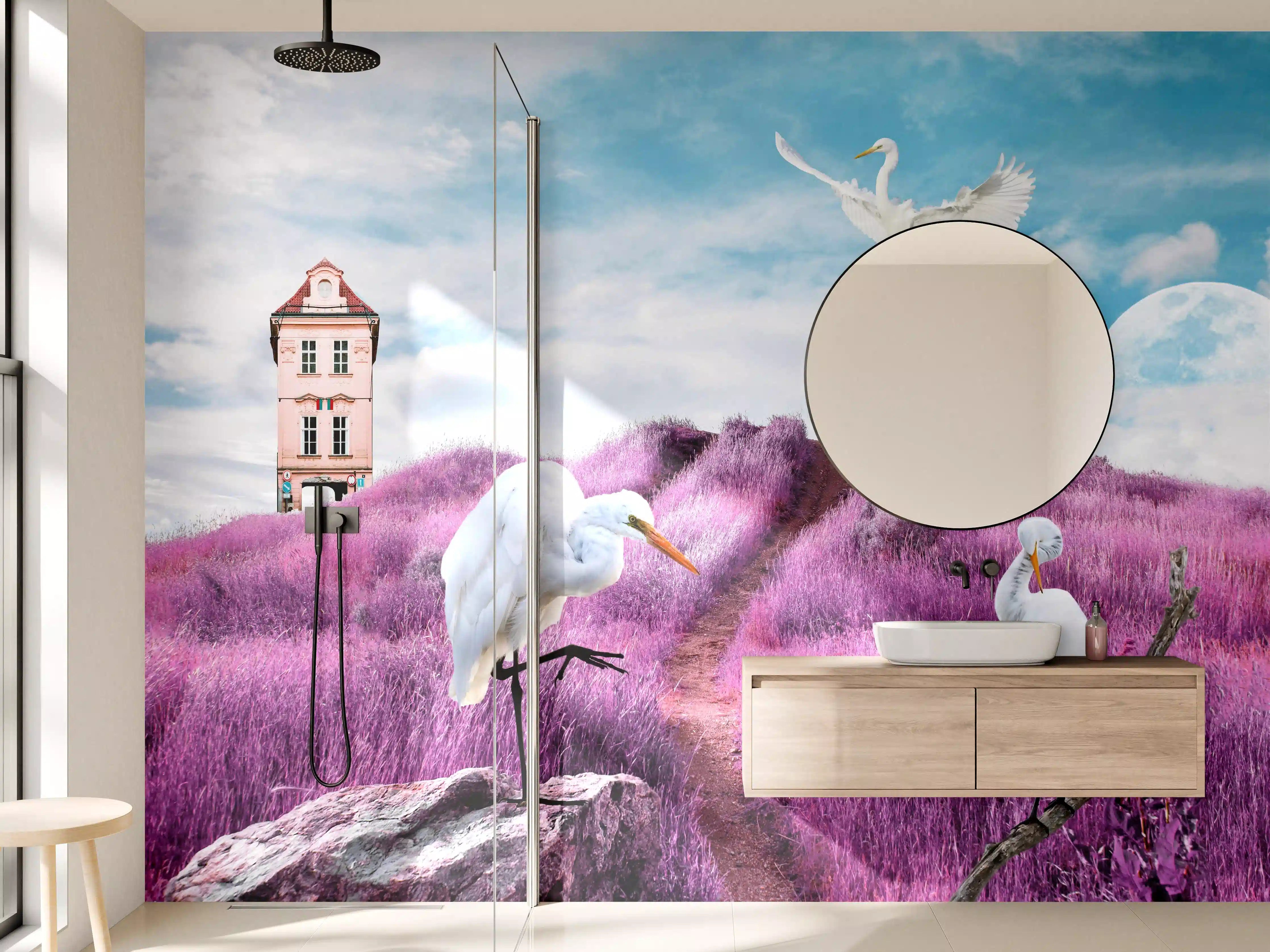 Wandverkleidung Bad - Moderne Kunstcollage - Bergige Region