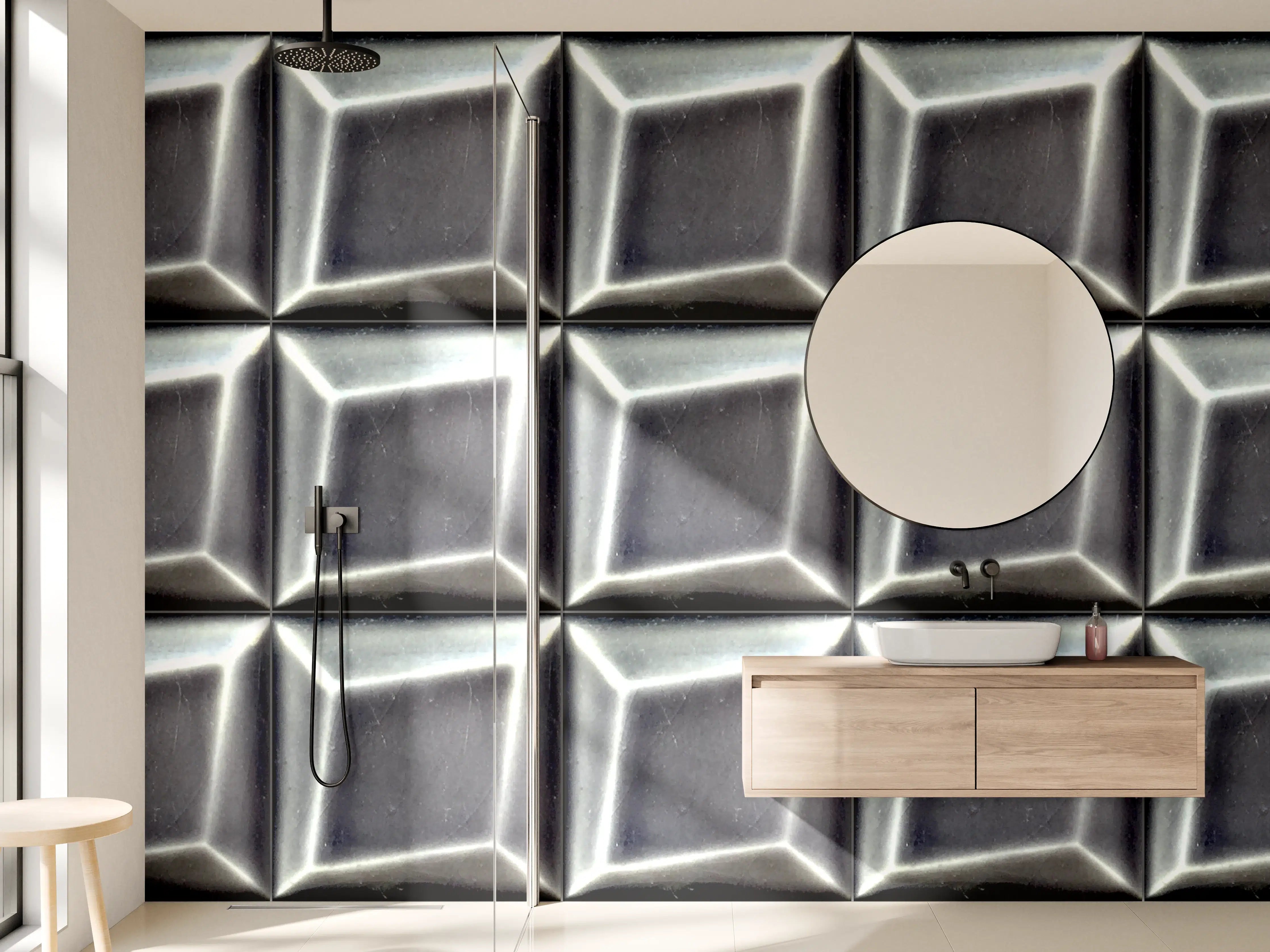 Wandverkleidung Bad - Moderne Metall-Struktur in Schwarz-Silber