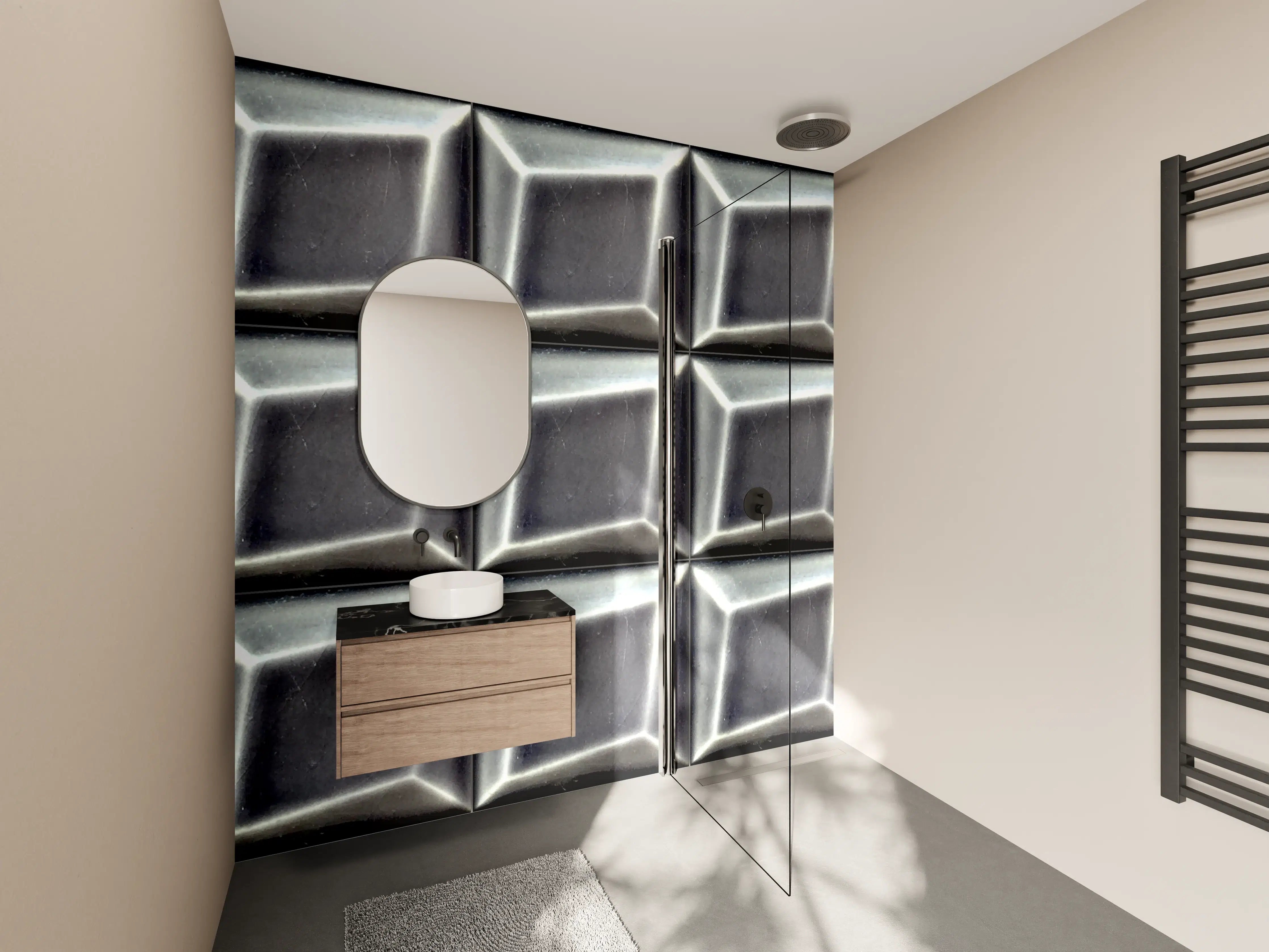 Wandverkleidung Bad - Moderne Metall-Struktur in Schwarz-Silber