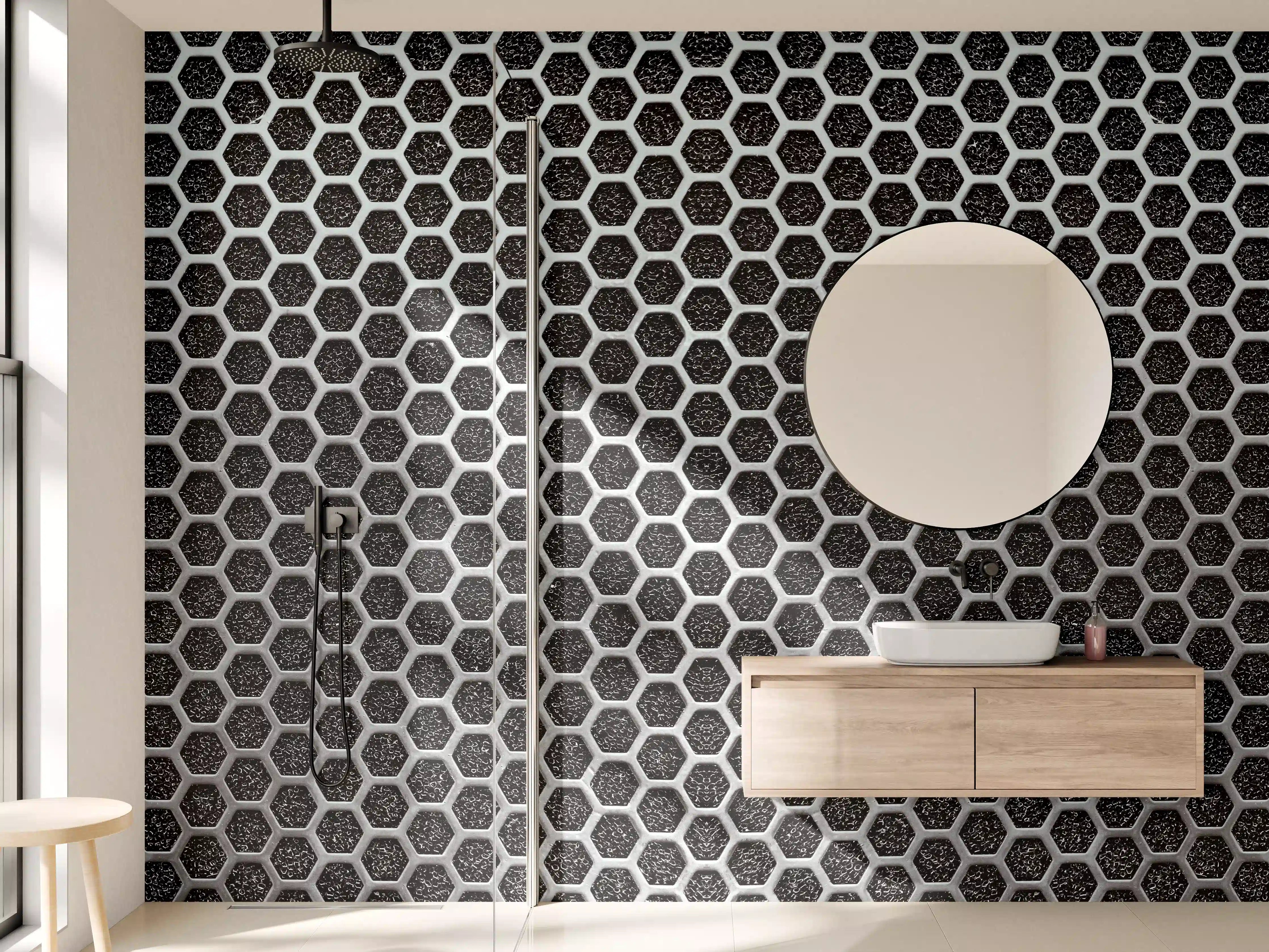 Wandverkleidung Bad - Moderne Metallgitterstruktur in Schwarz