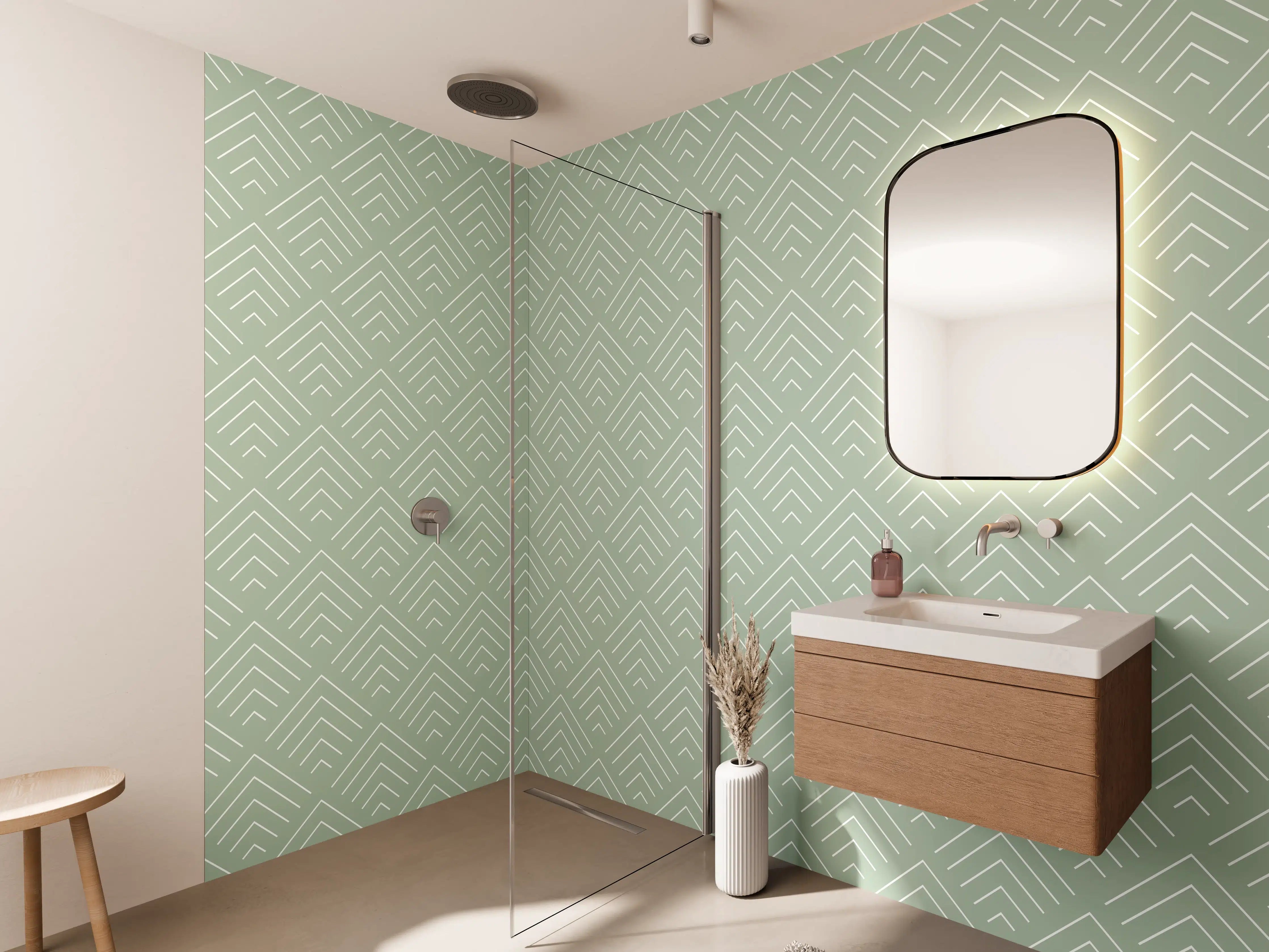 Wandverkleidung Bad - Moderne Mint-Grün Tapete mit geomtrischem Muster