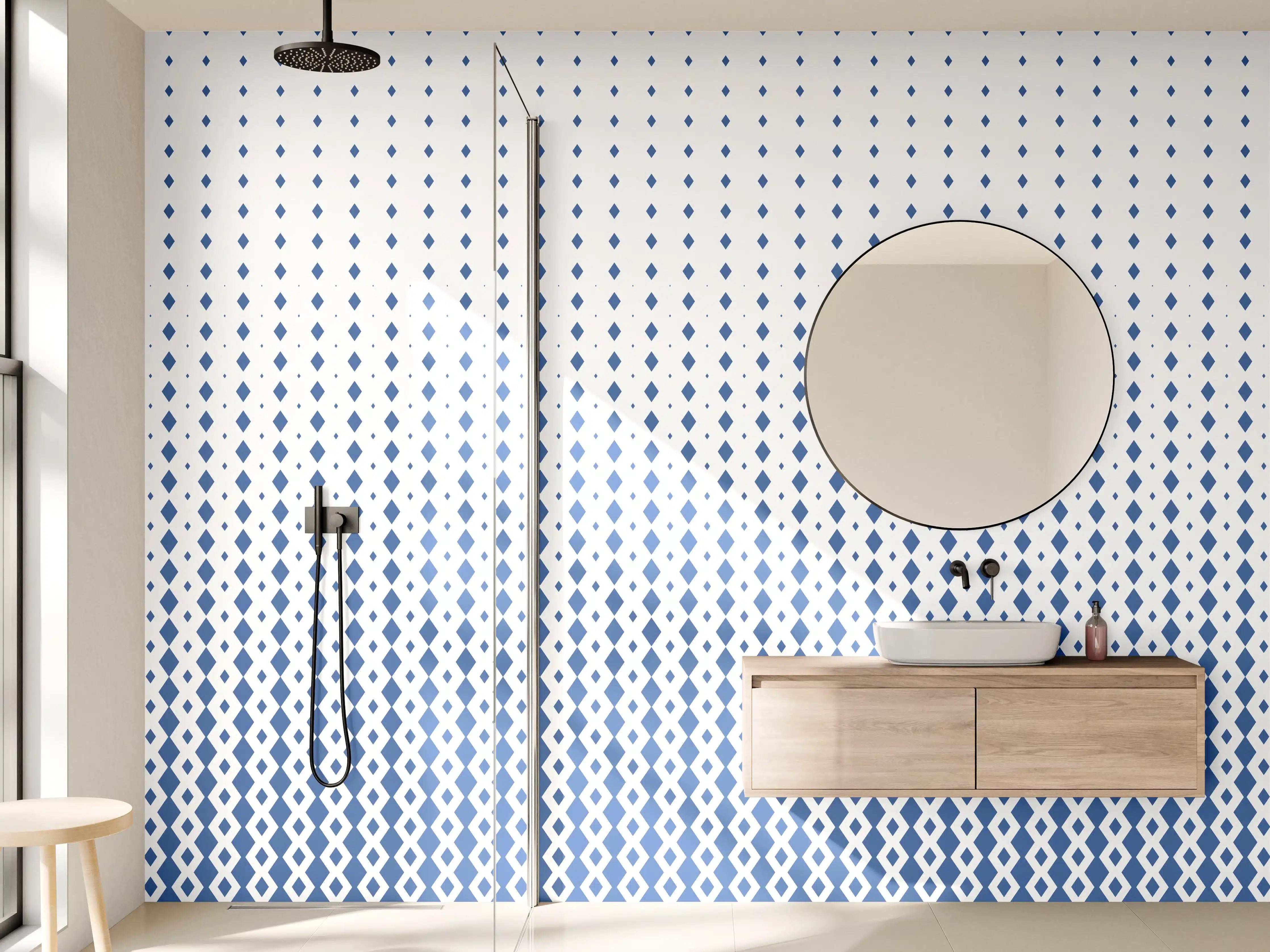 Wandverkleidung Bad - Moderne Punktermaserung in Blau und Weiß