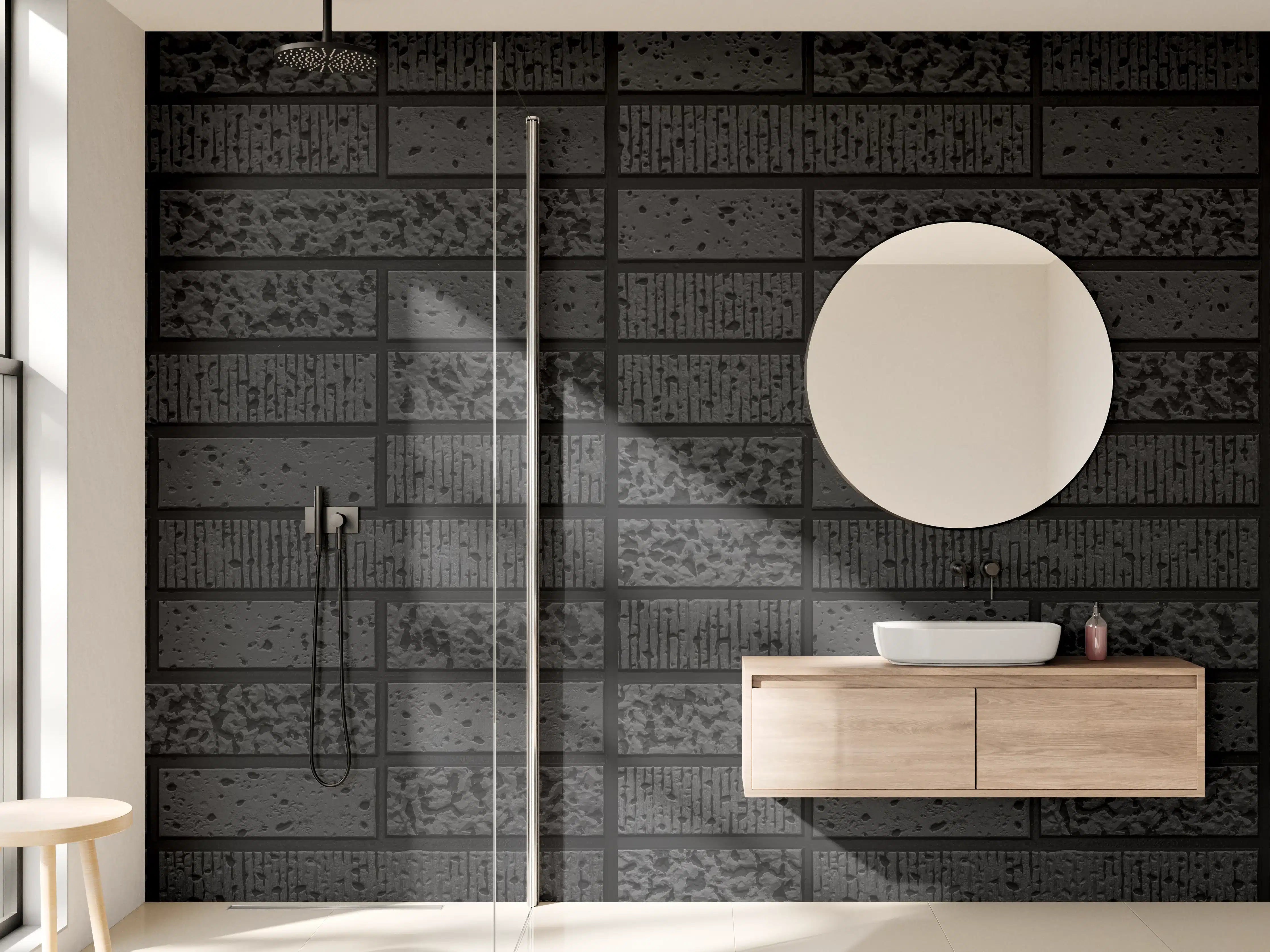 Wandverkleidung Bad - Moderne Schwarze Ziegelwand