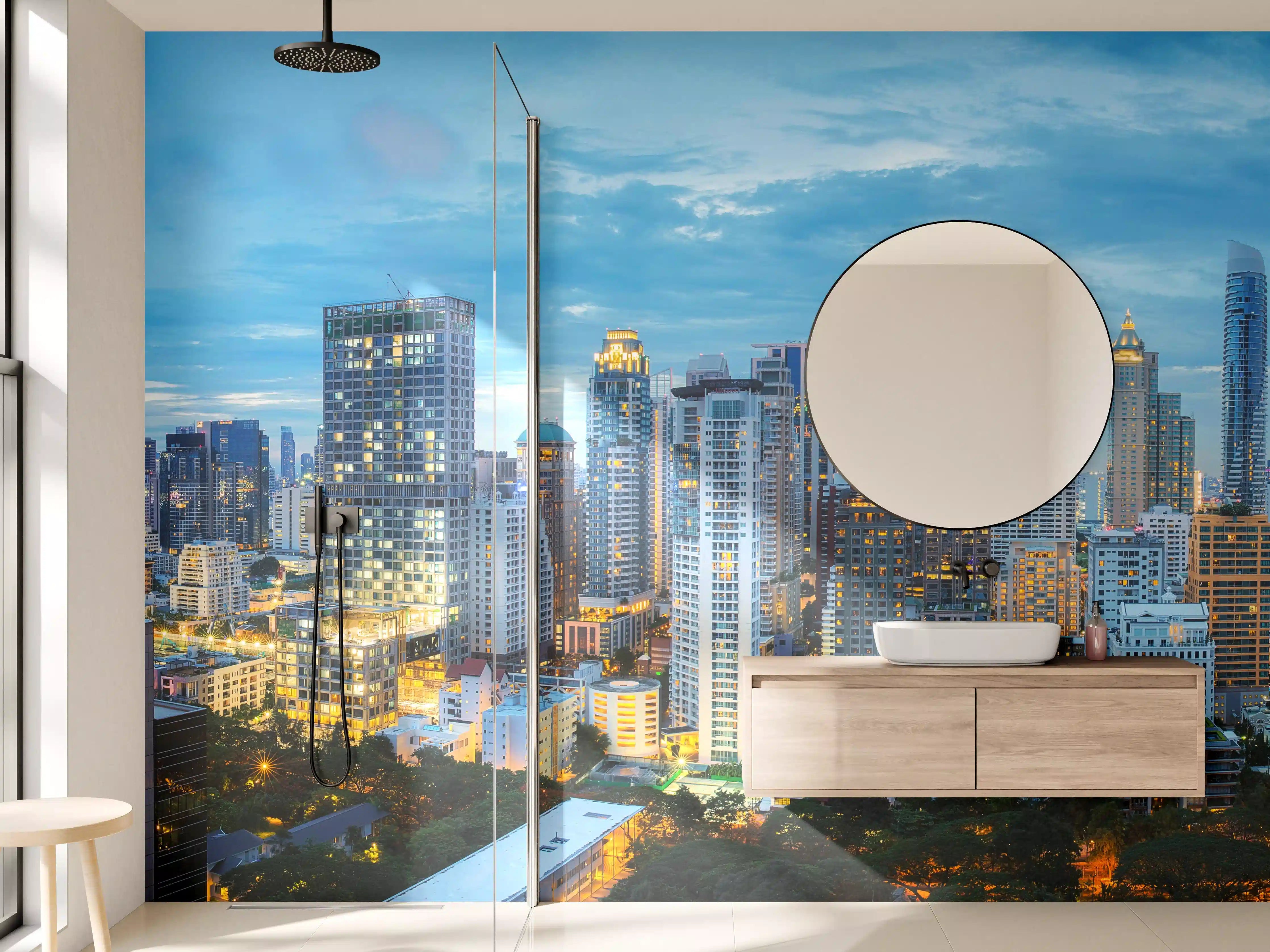 Wandverkleidung Bad - Moderne Stadtansicht bei Nacht