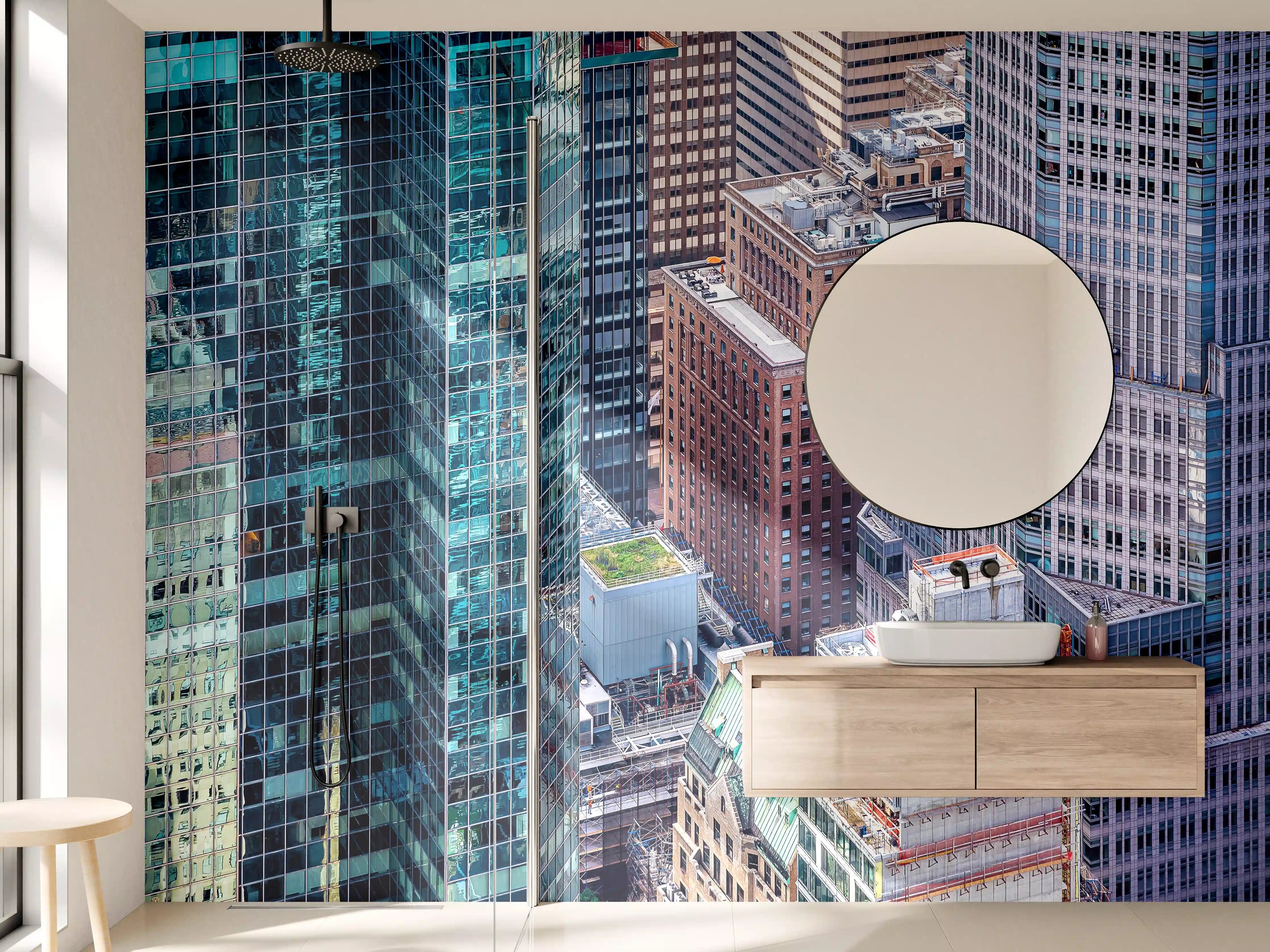 Wandverkleidung Bad - Moderne Stadtansicht mit Hochhäusern