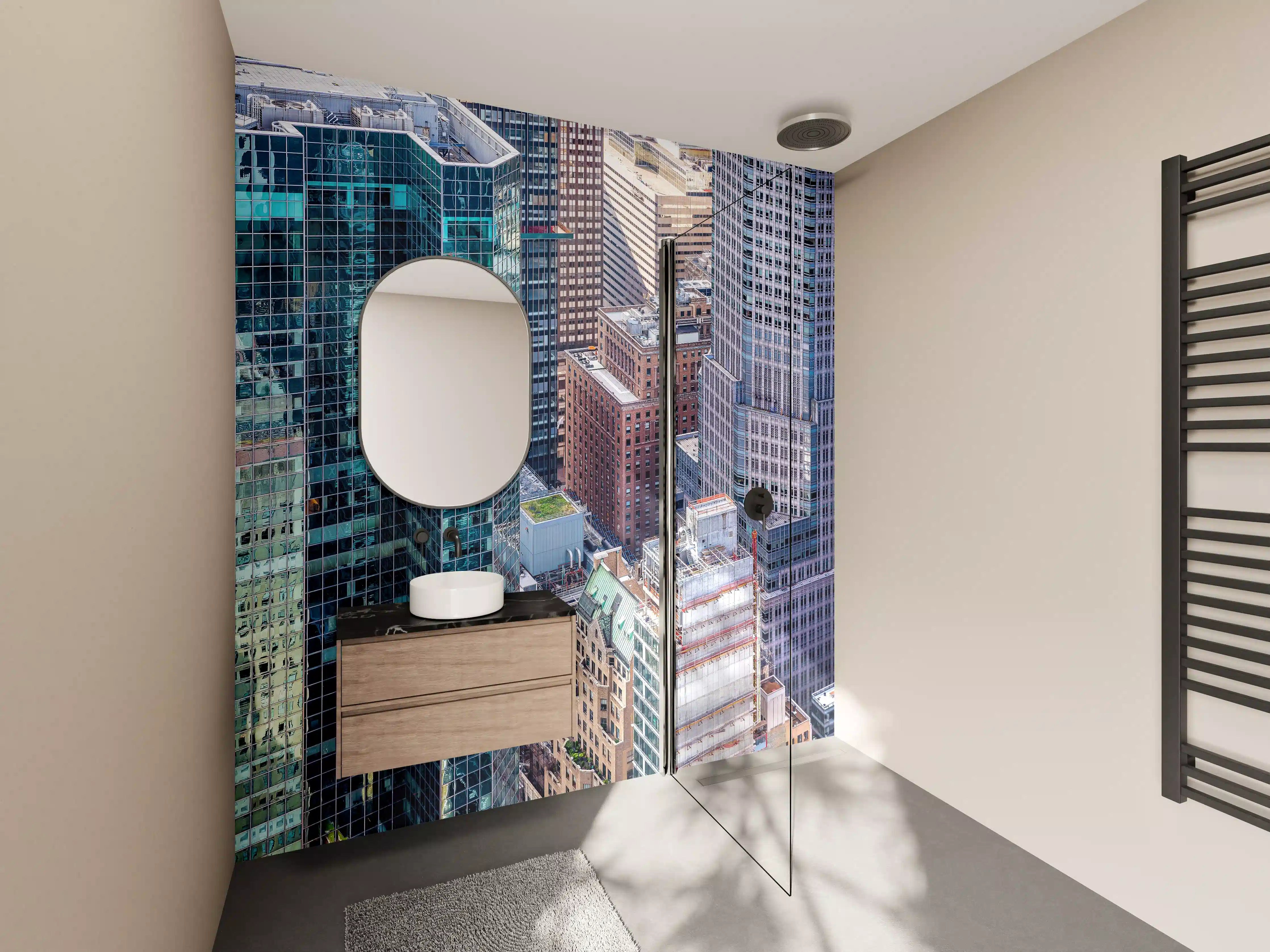 Wandverkleidung Bad - Moderne Stadtansicht mit Hochhäusern