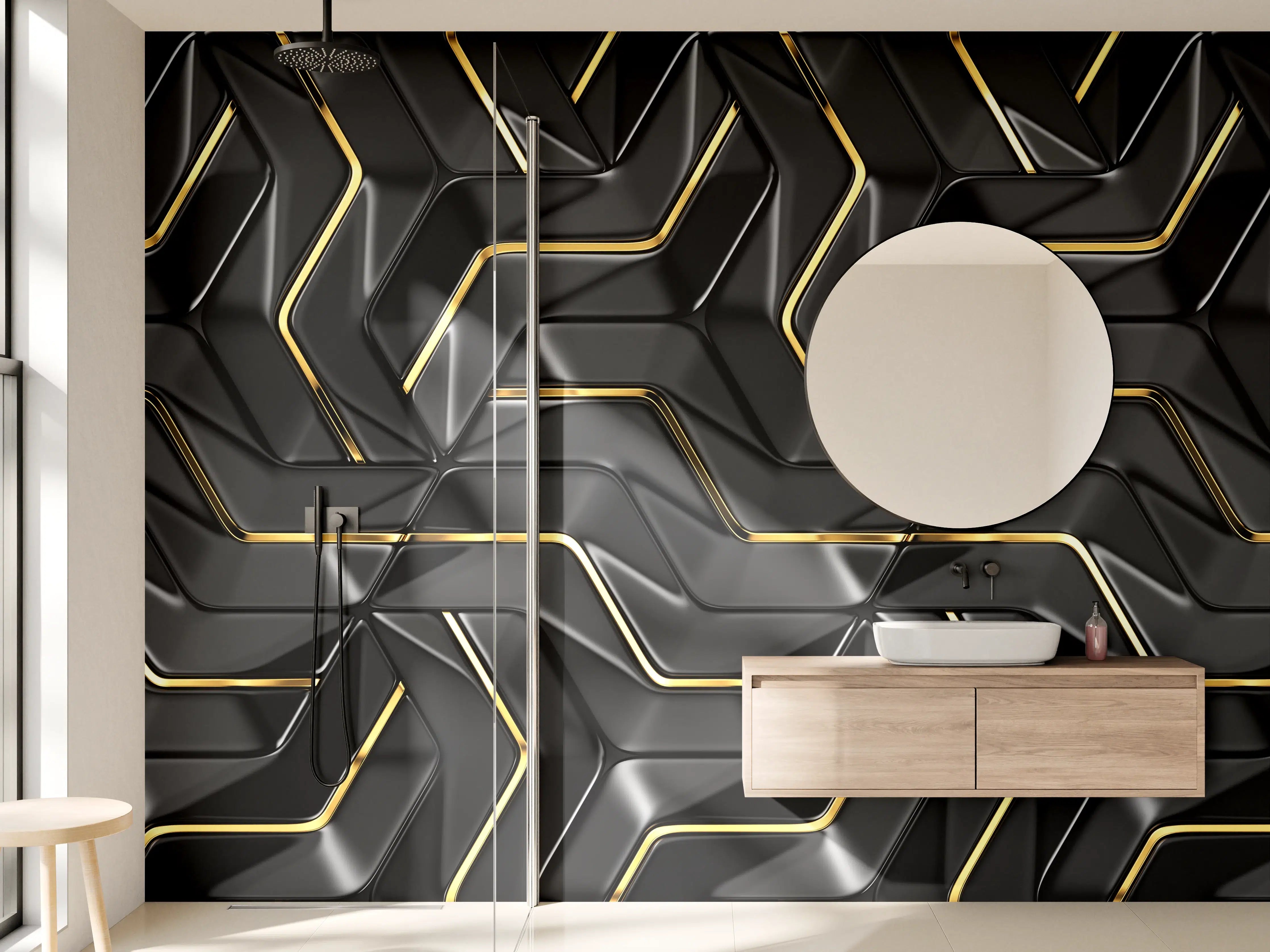 Wandverkleidung Bad - Moderne Wandtextur - schwarz-gold