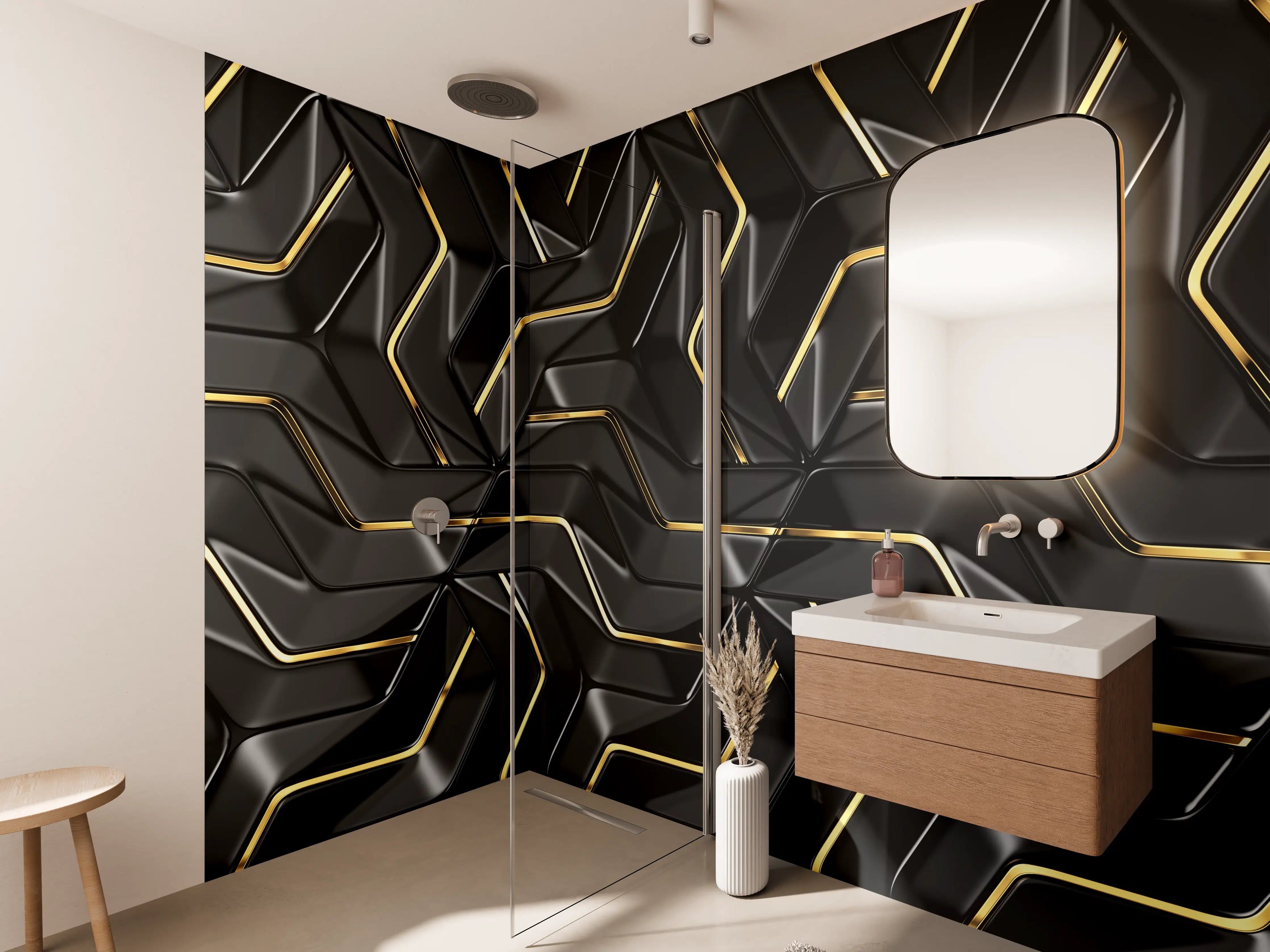 Wandverkleidung Bad - Moderne Wandtextur - schwarz-gold