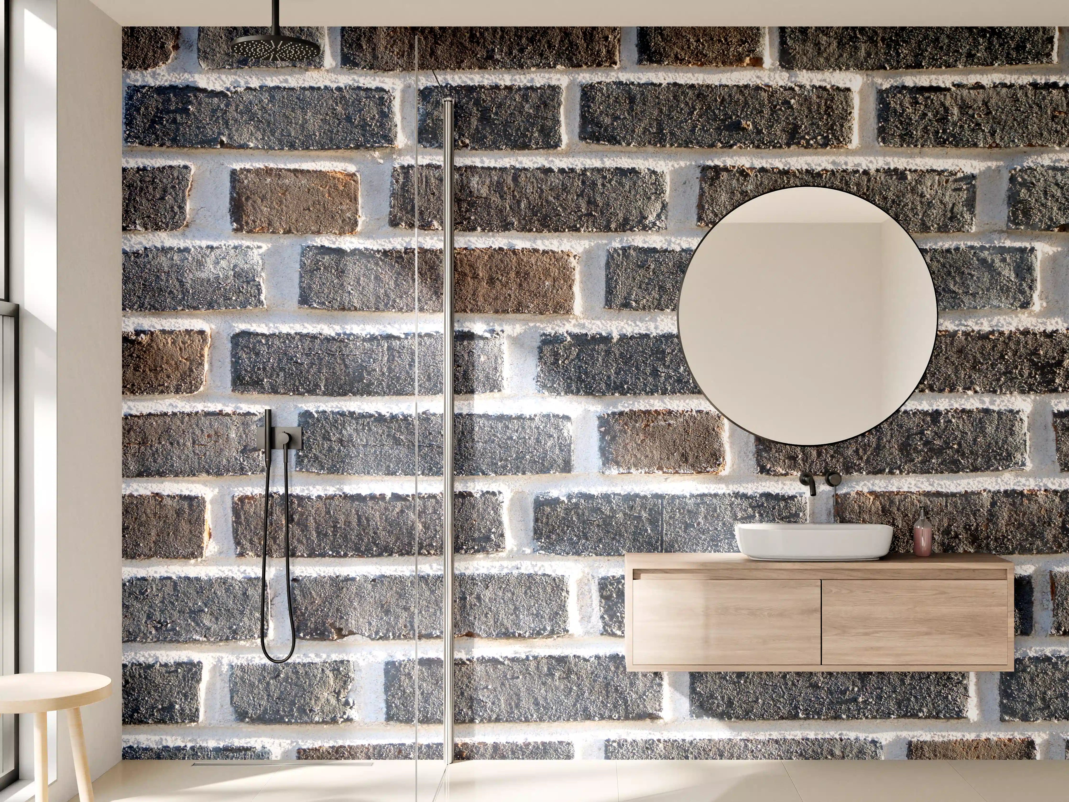 Wandverkleidung Bad - Moderne Ziegelmauer mit dunklen Steinen