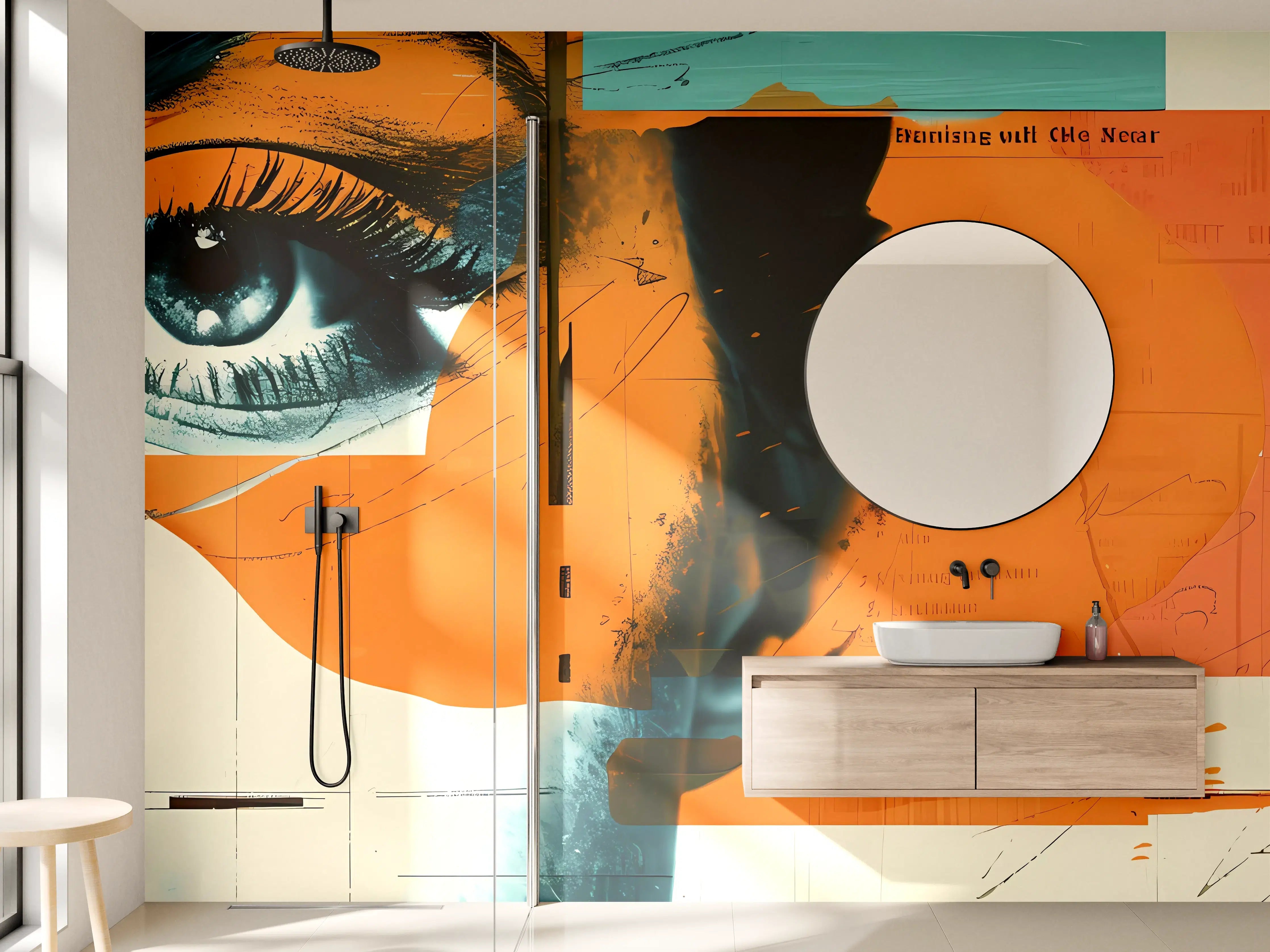 Wandverkleidung Bad - Moderne abstrakte Kunst in warmen Orangetönen