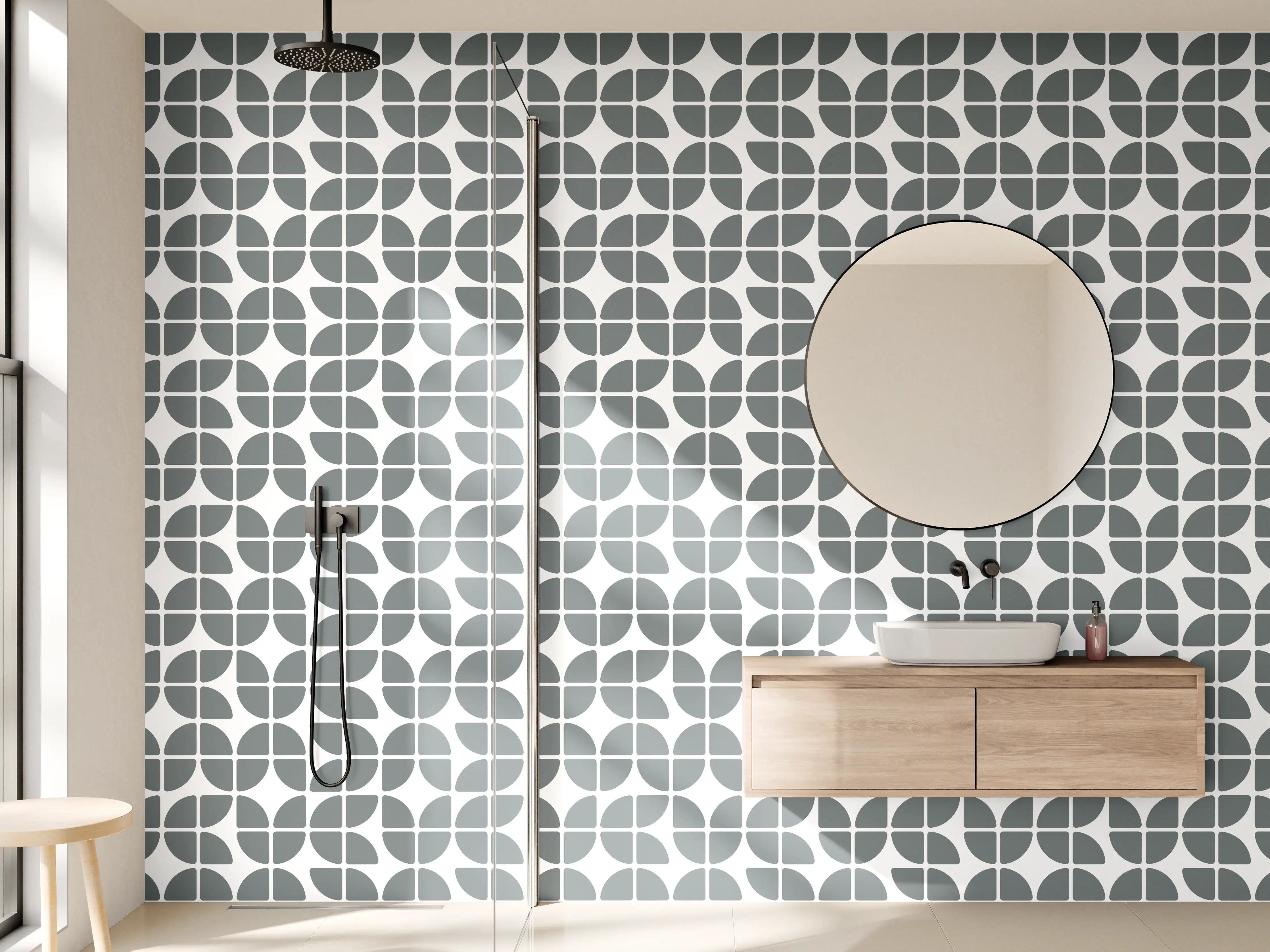 Wandverkleidung Bad - Moderne geometrische Fliesentextur in Grau und Weiß