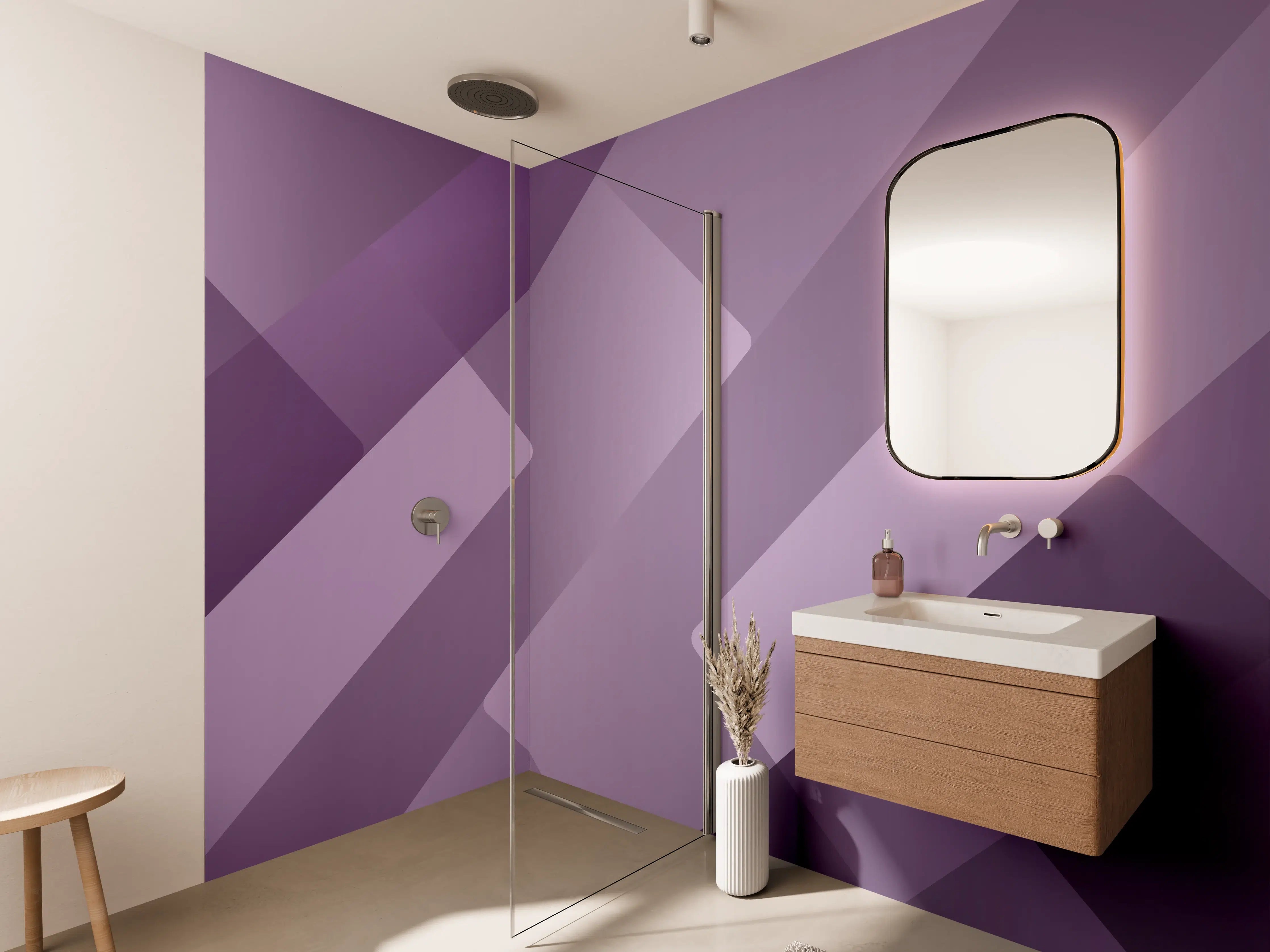 Wandverkleidung Bad - Moderne geometrische Muster in Lila