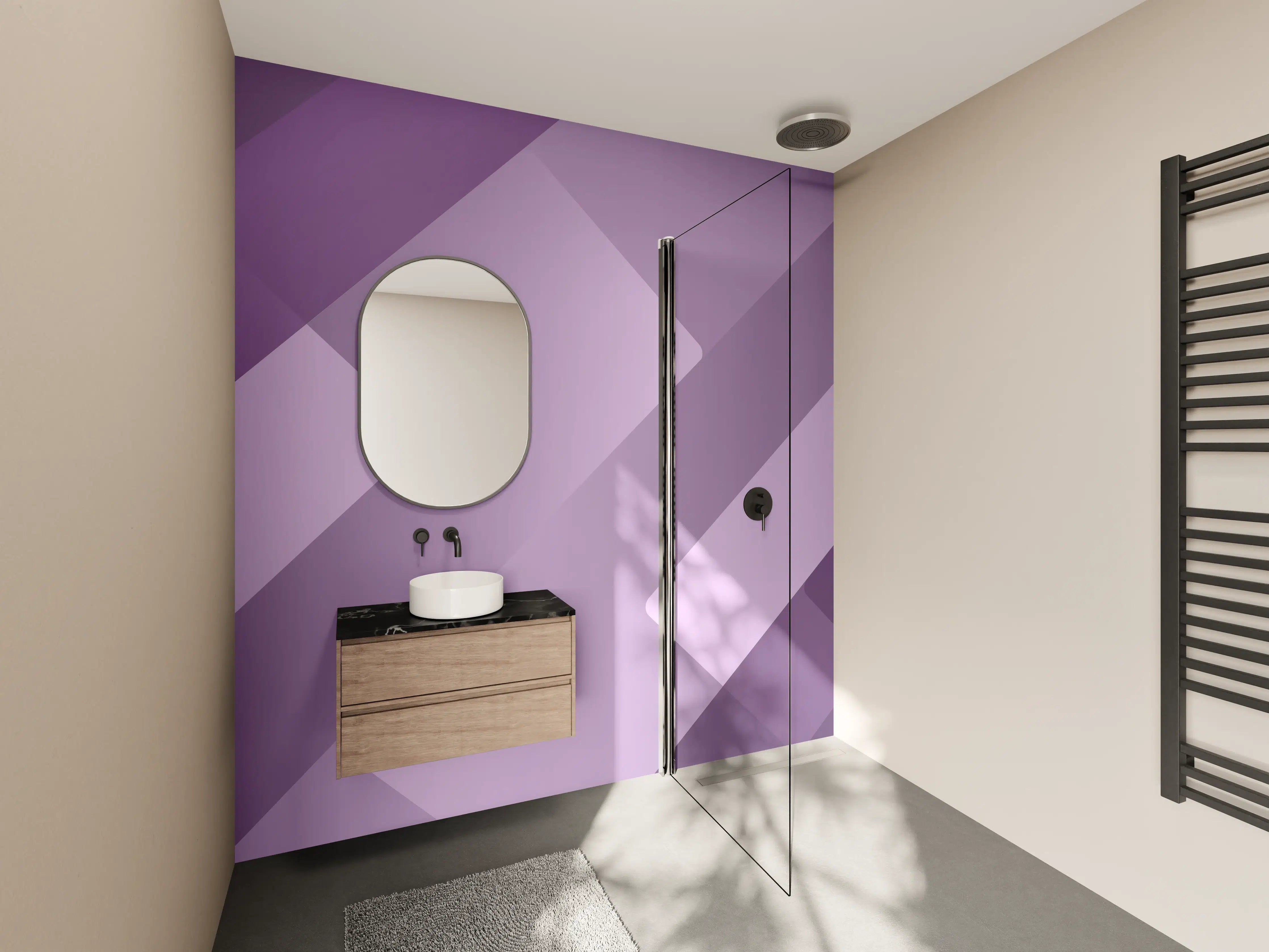 Wandverkleidung Bad - Moderne geometrische Muster in Lila