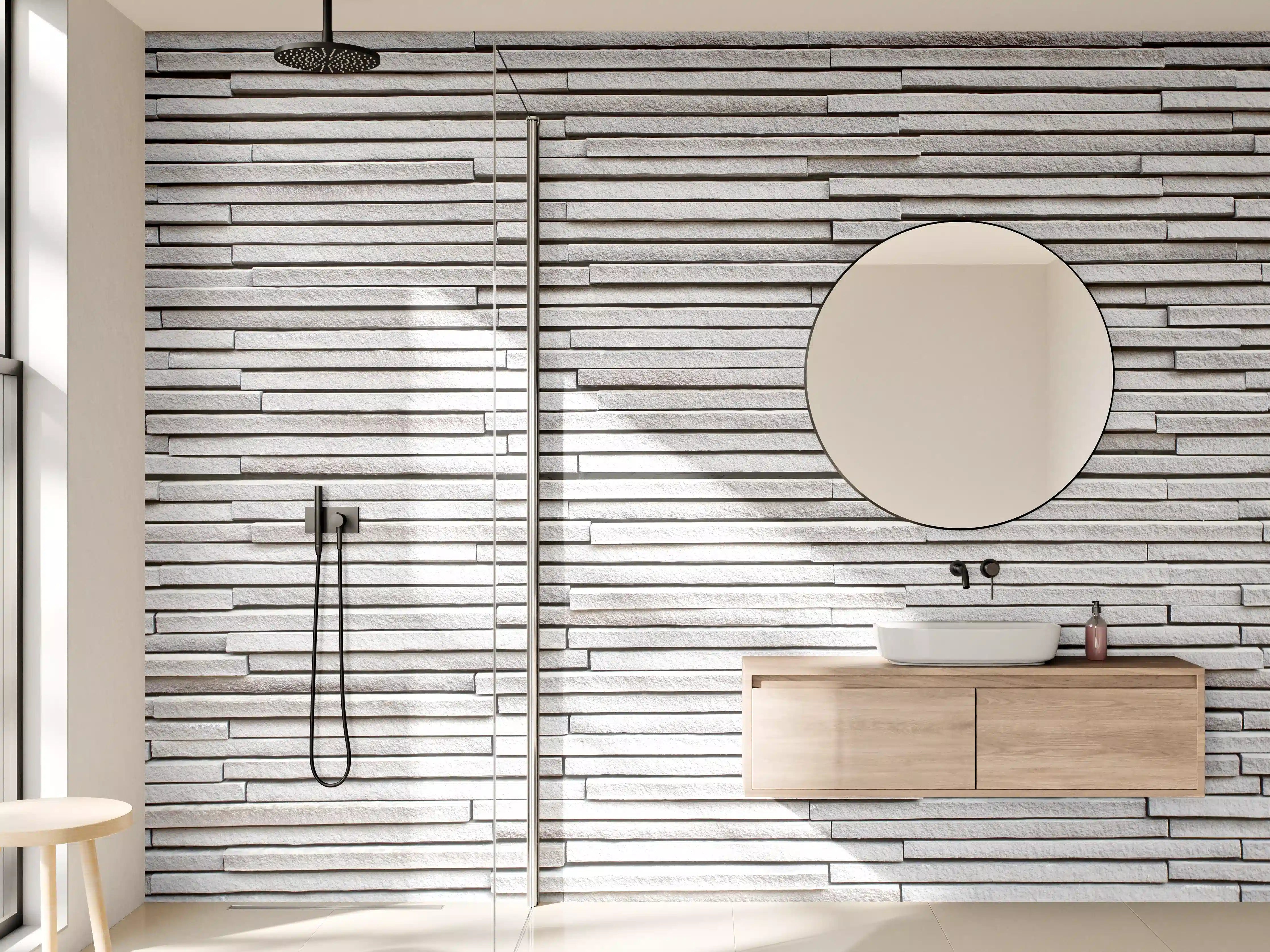 Wandverkleidung Bad - Moderne helle Steinwand
