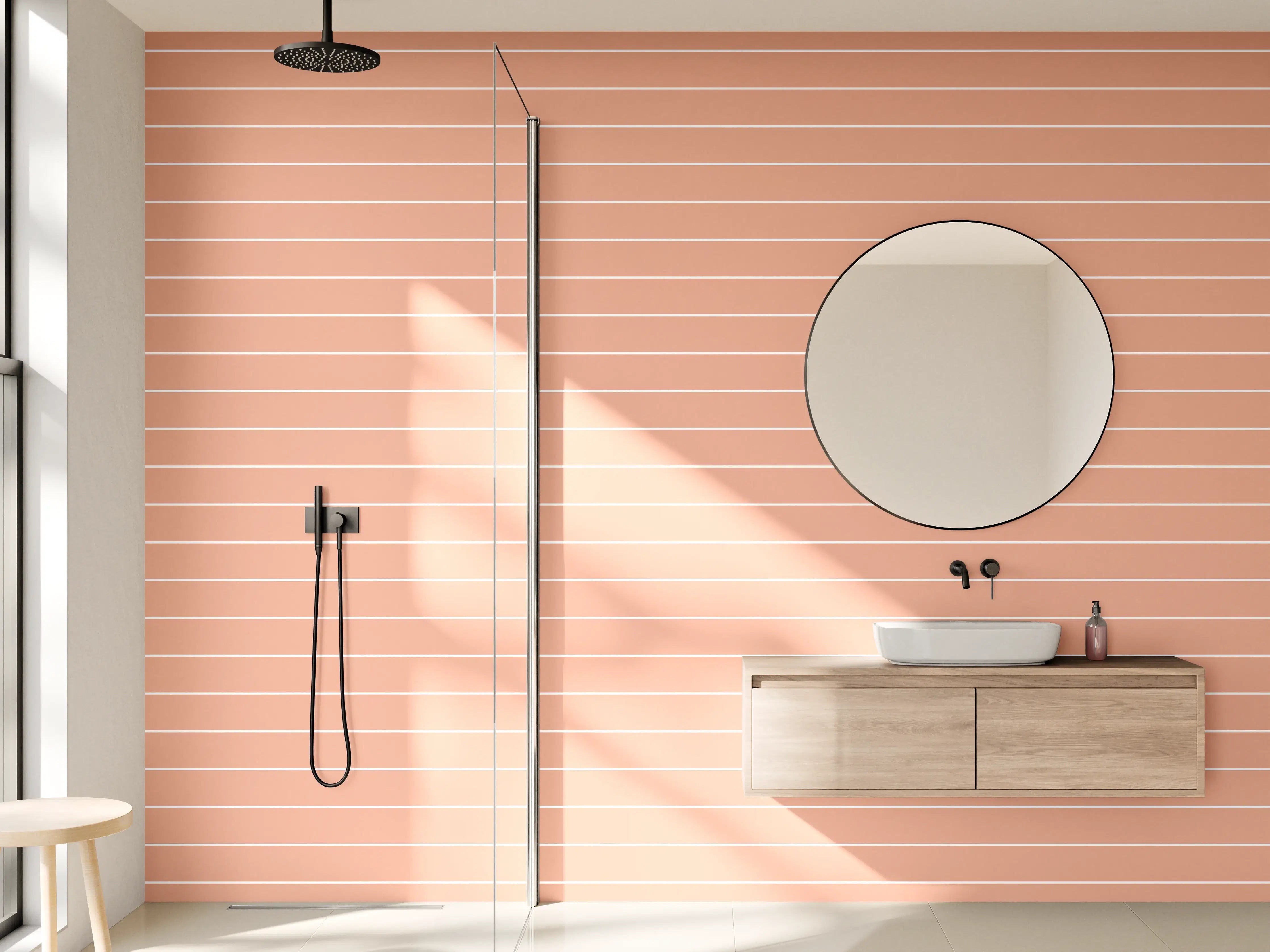 Wandverkleidung Bad - Moderne peachfarbene Streifenwandfarbe