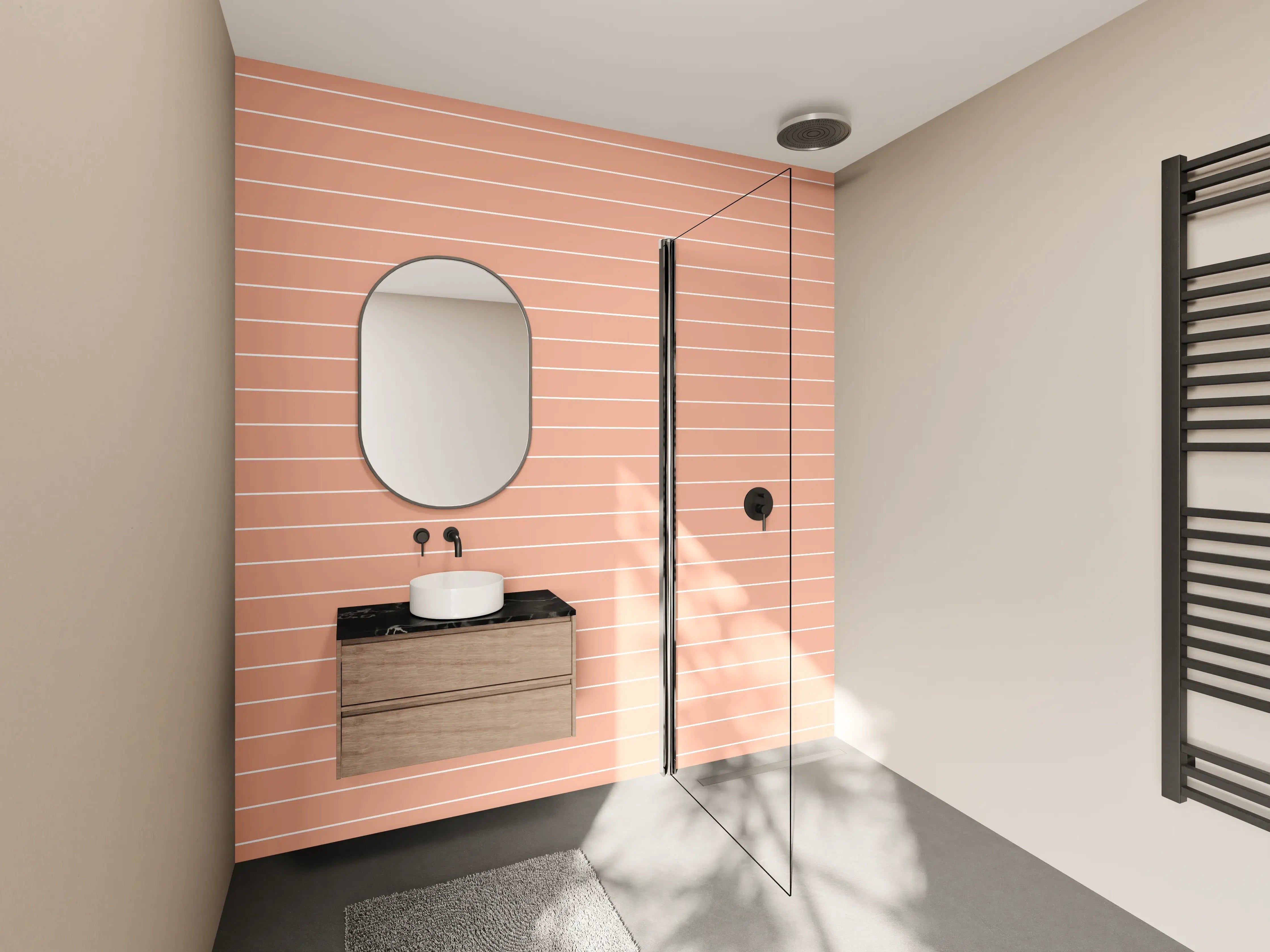 Wandverkleidung Bad - Moderne peachfarbene Streifenwandfarbe