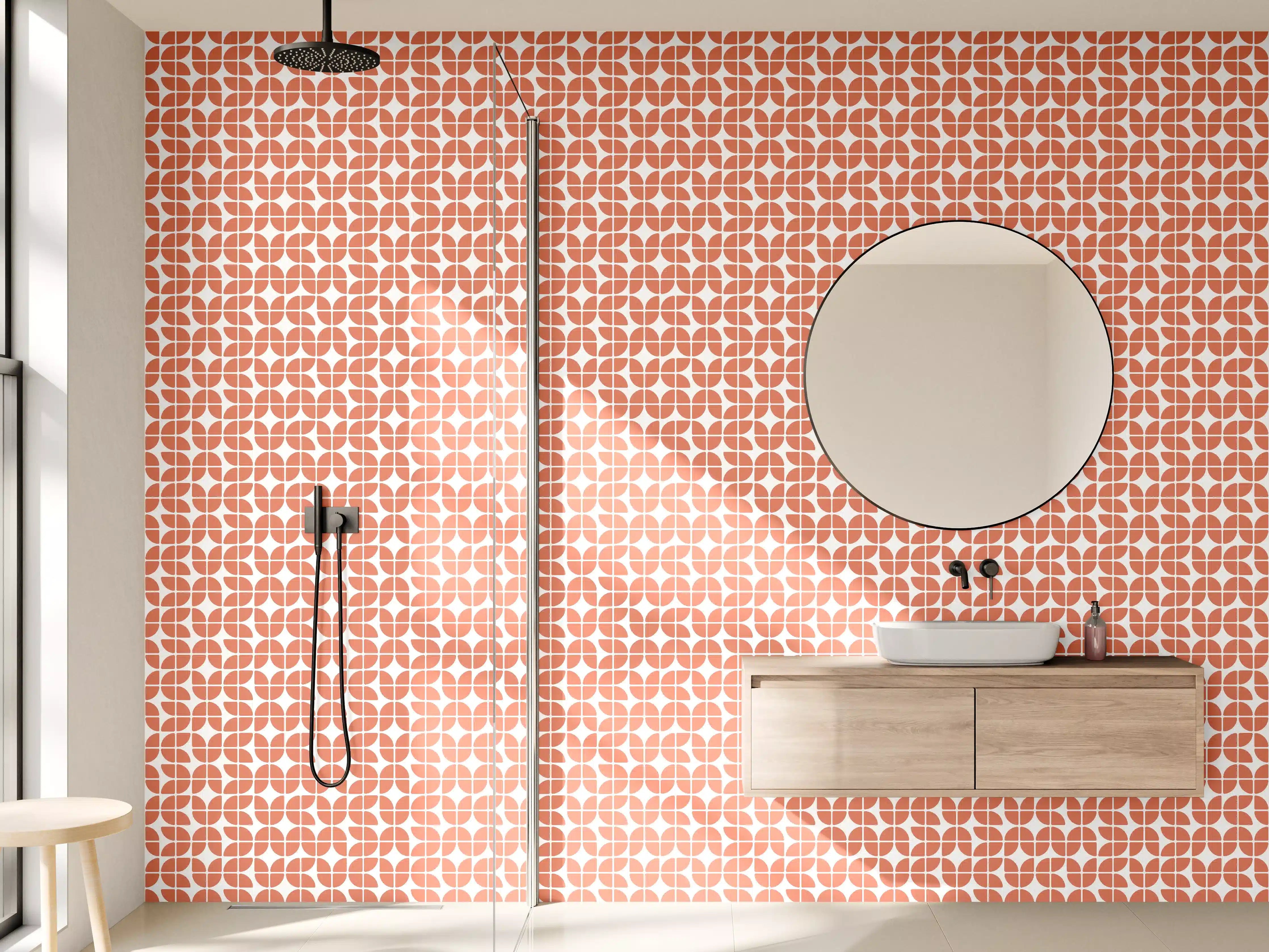 Wandverkleidung Bad - Moderne, geometrische Fliesenmuster in warmen Terrakottatönen