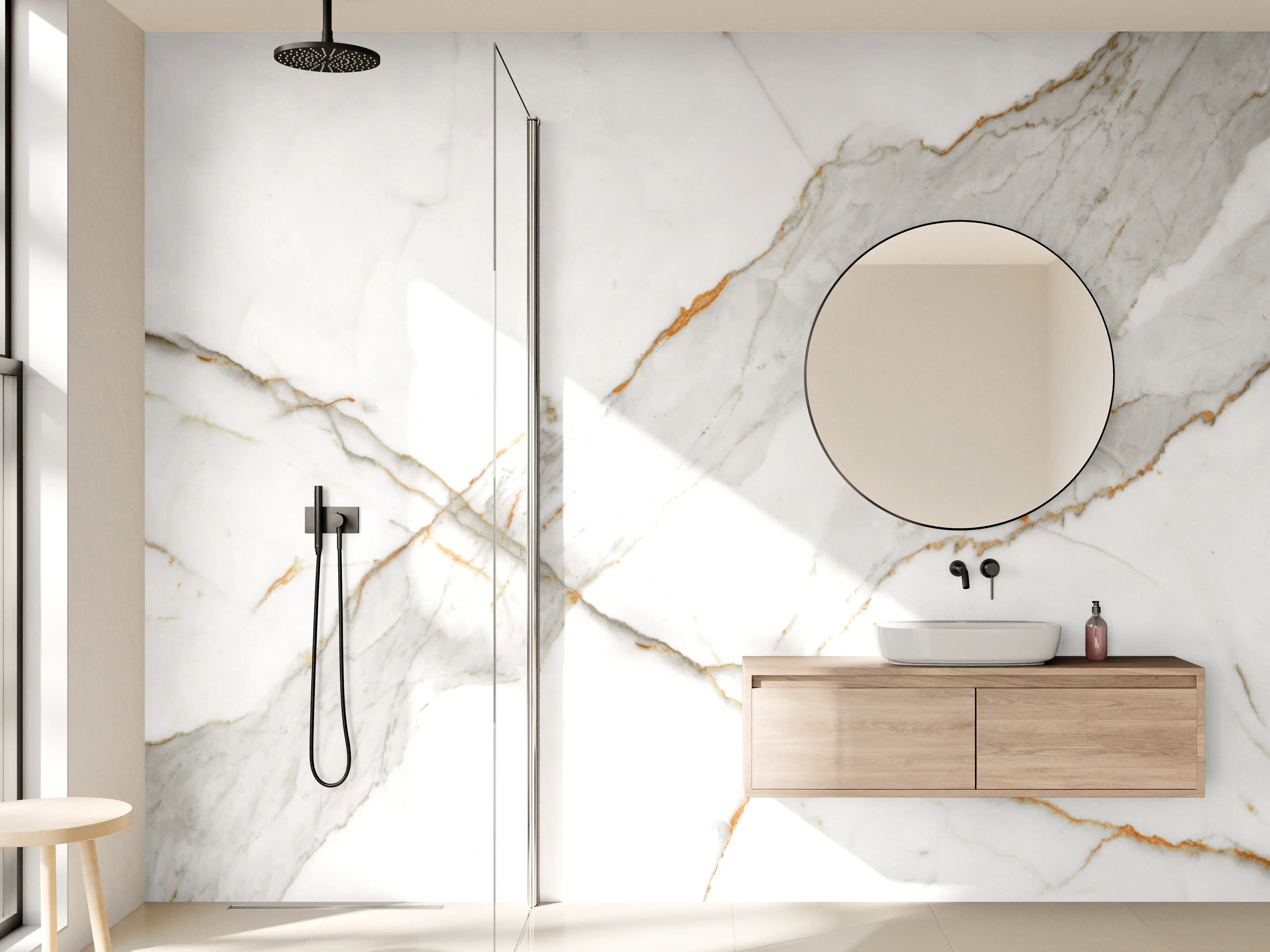 Wandverkleidung Bad - Moderner Weiß-Grauer Marmor