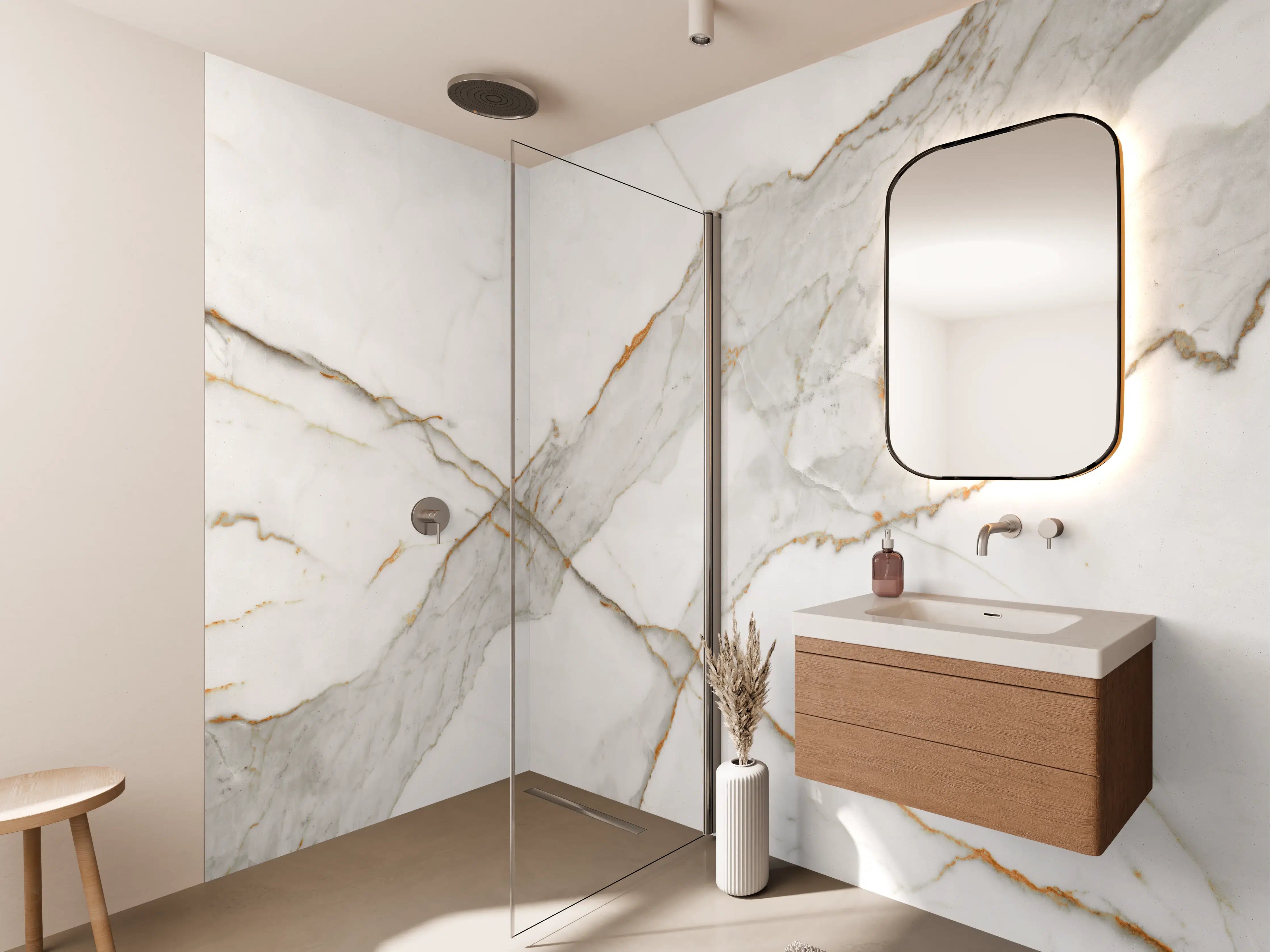 Wandverkleidung Bad - Moderner Weiß-Grauer Marmor