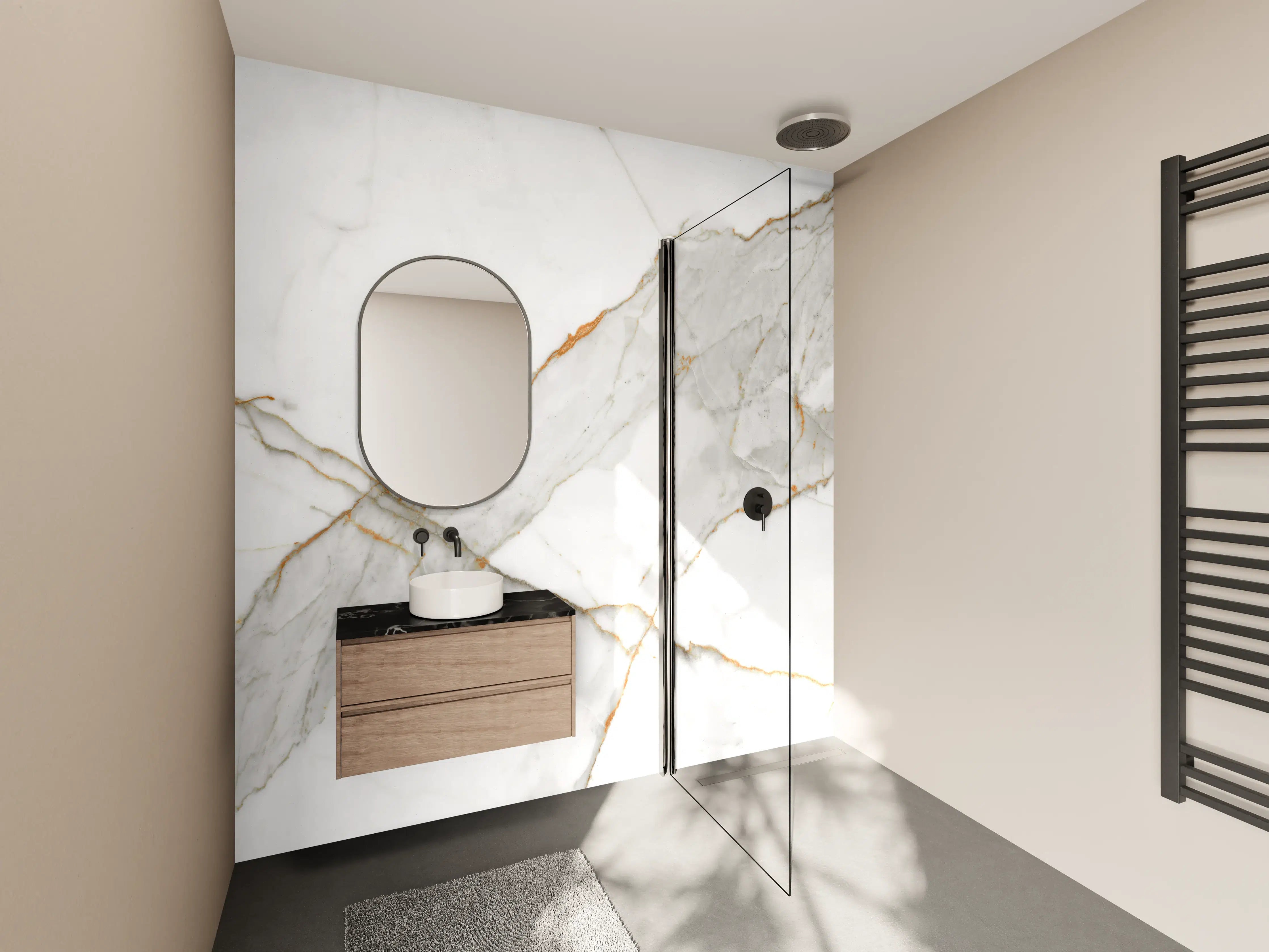 Wandverkleidung Bad - Moderner Weiß-Grauer Marmor