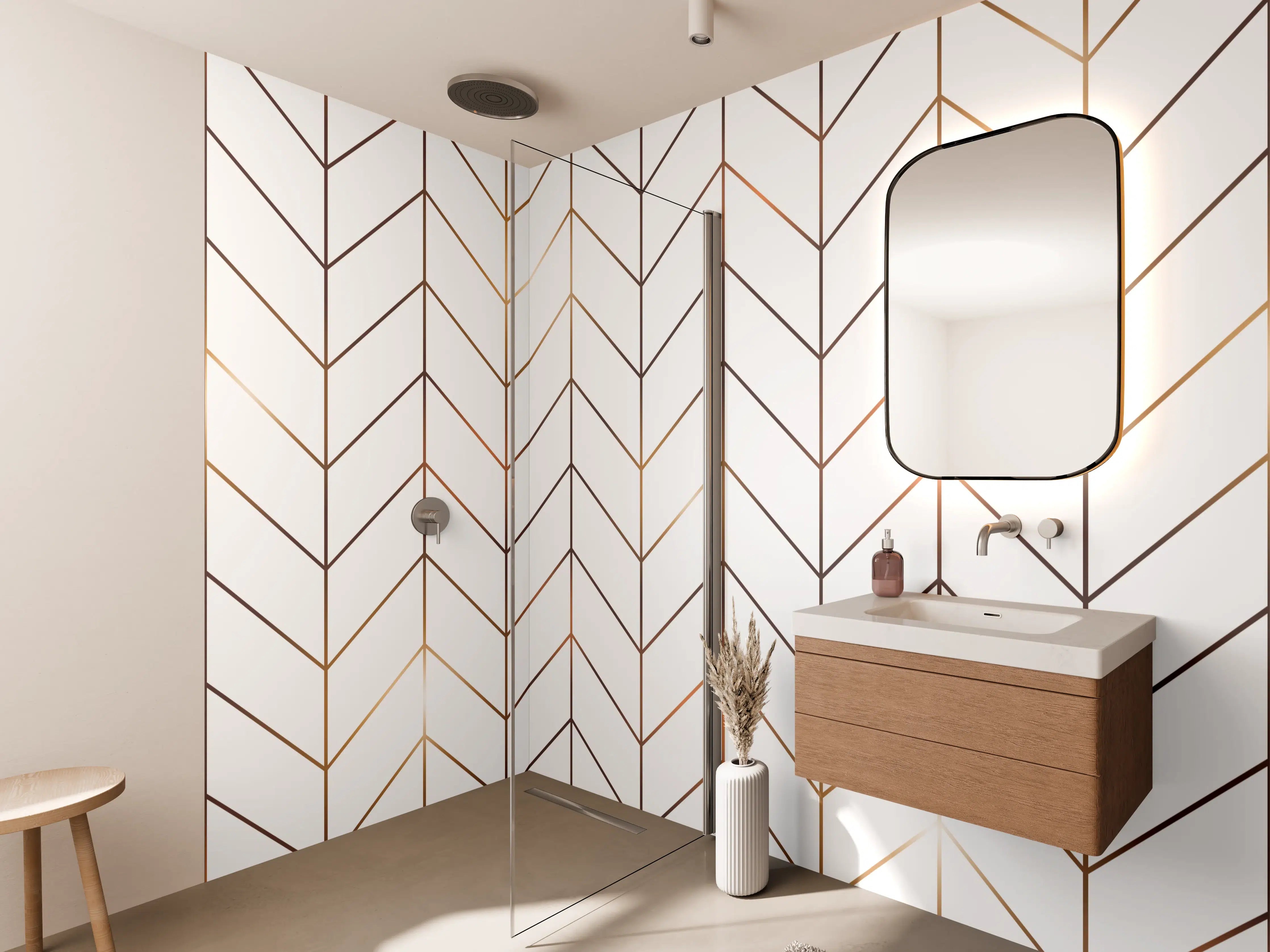 Wandverkleidung Bad - Modernes Gold-Schwarz Muster