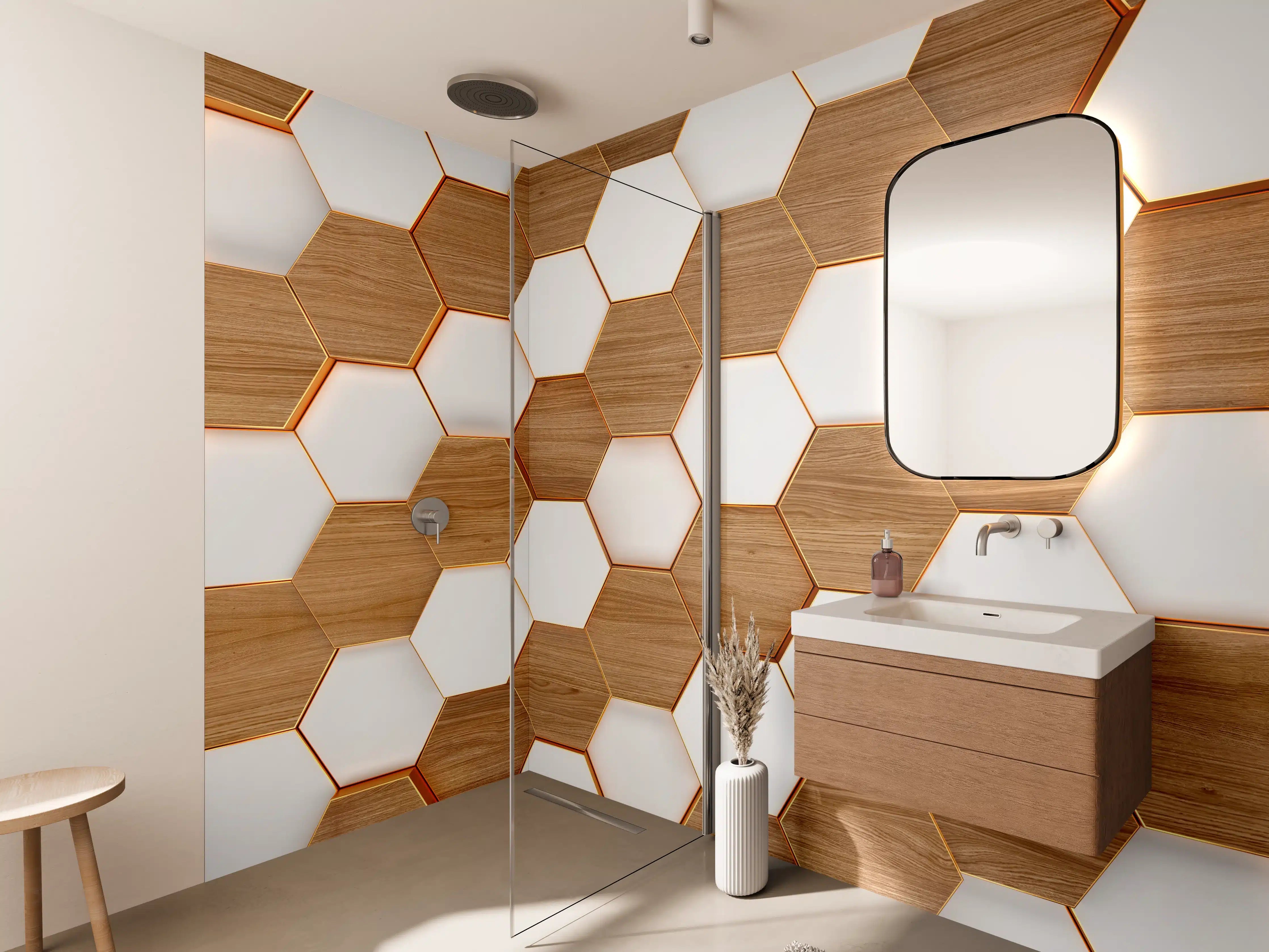Wandverkleidung Bad - Modernes Hexagon Muster Weiß